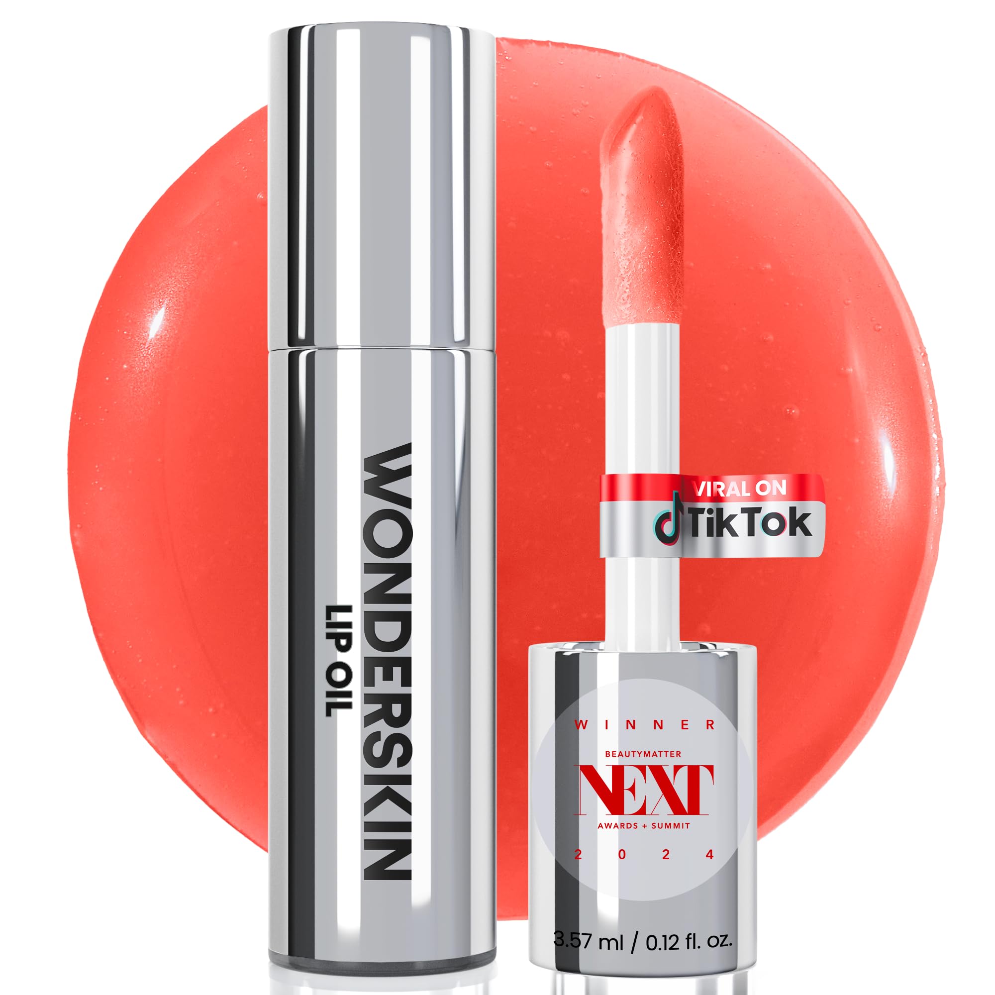 Wonderskin Lip Oil Rehab Serum - Color Changing Lip Oil from Clear to Pink - PH-activated, Non-sticky & Hydrating Tinted Serum for Dry Lips (Kissed)