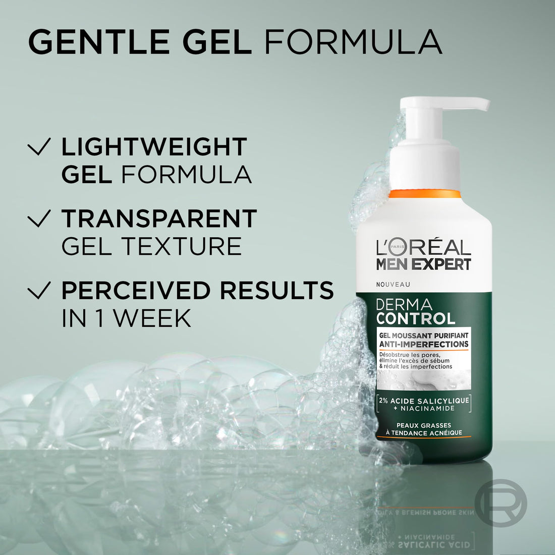 L'Oréal Men Expert Derma Control Purifying Cleansing Gel for Oily & Blemish-Prone Skin, Salicylic Acid & Niacinamide Deep Cleanser, Removes Dead Skin Cells, Unclogs Pores, 260ml