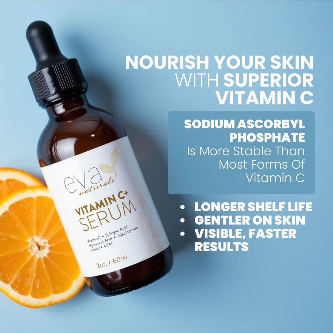 Eva Naturals Vitamin C+ Serum for Face – Anti-Aging Facial Serum with Niacinamide, Retinol, Hyaluronic Acid, Salicylic Acid & Rosehip Oil for Dark Spots, Uneven Skin Tone & Radiant Glow (30 mL)