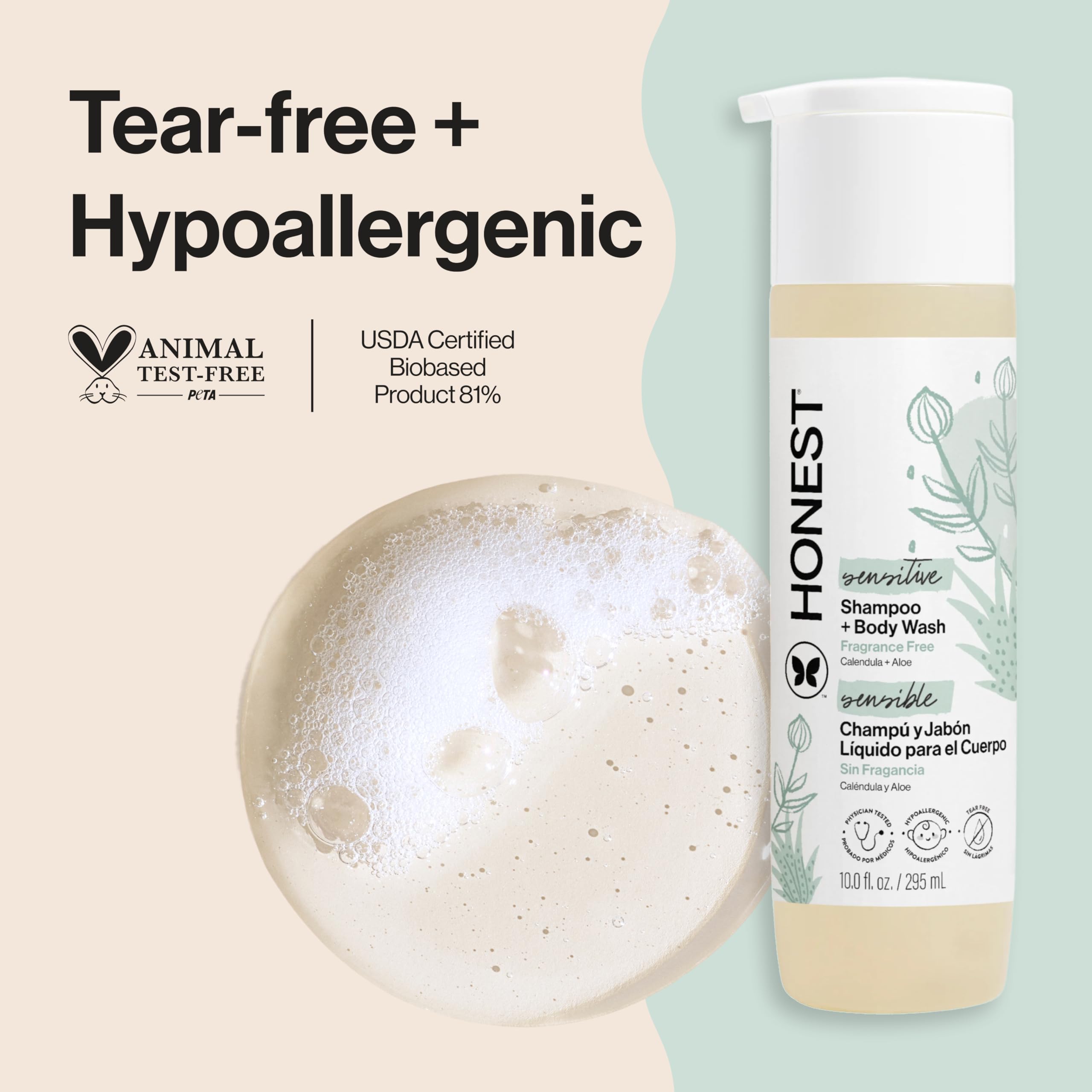 The Honest Company 2-in-1 Cleansing Shampoo Body Wash Gentle for Baby, Naturally Derived, Tear-free, Hypoallergenic, Lavender Calm, 18 fl oz Halalzen