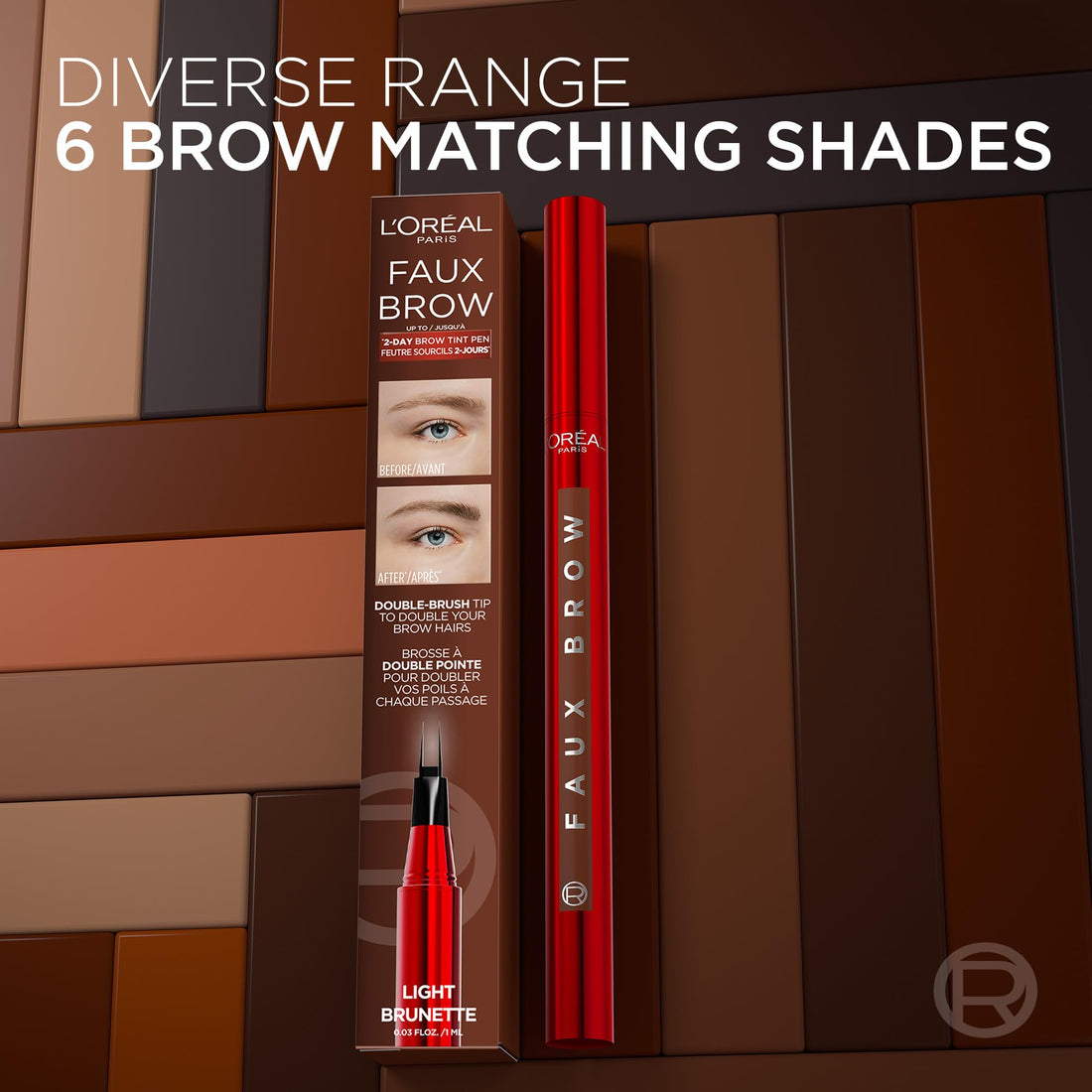 L'Oréal Paris Infallible Faux Brow, Double Brush Tip Brow Tint Pen, Natural Finish, Waterproof, Transfer and Smudge-Resistant, Shaping Brows for up to 48 hours, Shade: Light Brunette