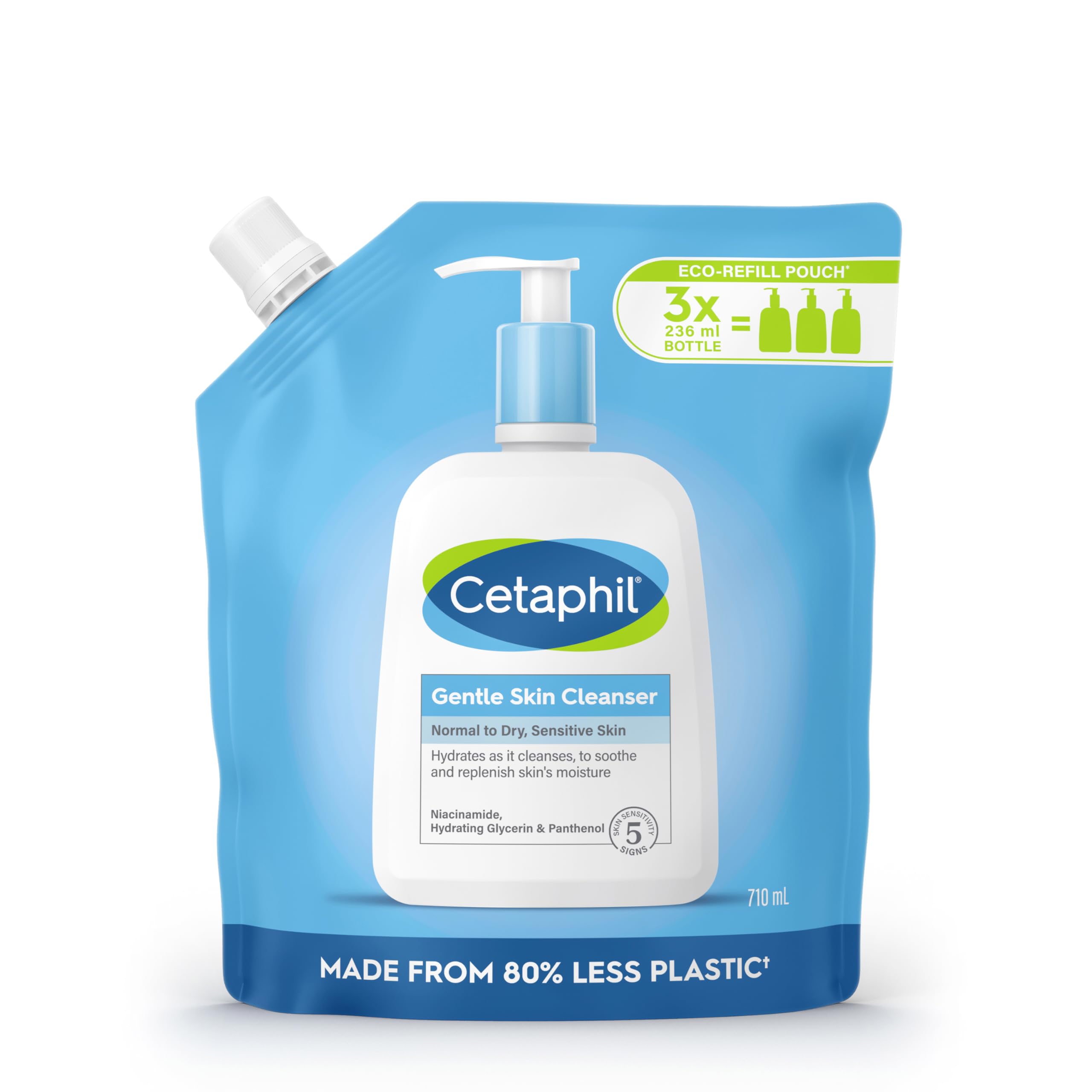 Cetaphil Gentle Skin Cleanser, 1L, Face & Body Wash, For Normal To Dry Sensitive Skin, With Niacinamide & Glycerin, Soap Free, 1 unit, Packaging May Vary