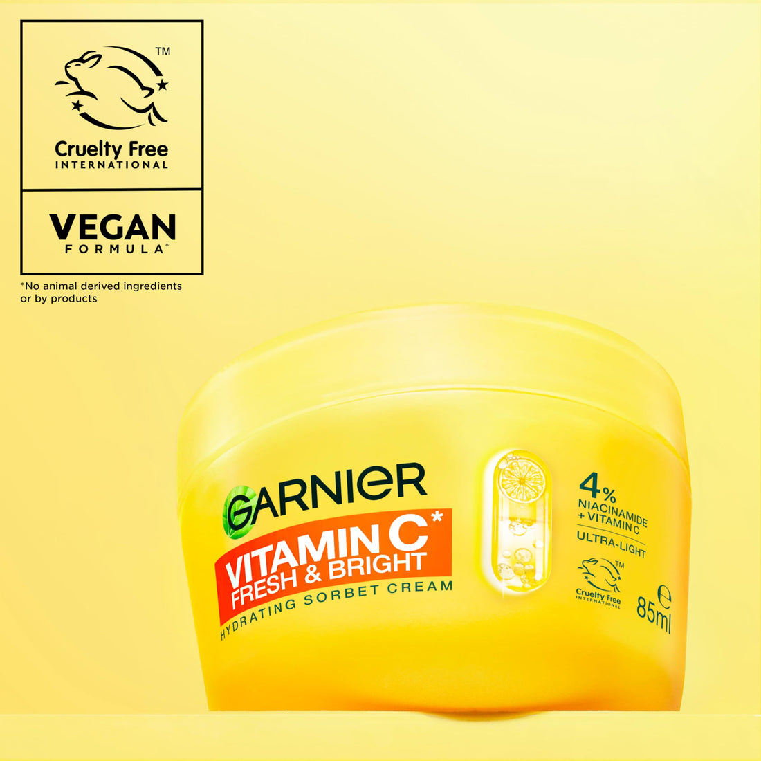 Garnier Vitamin C* Fresh & Bright Hydrating Sorbet Cream, 4% Vitamin C* & Niacinamide, Ultra Fresh & Light, For Dull, Uneven Skin, Cruelty Free International & Vegan - 85ml