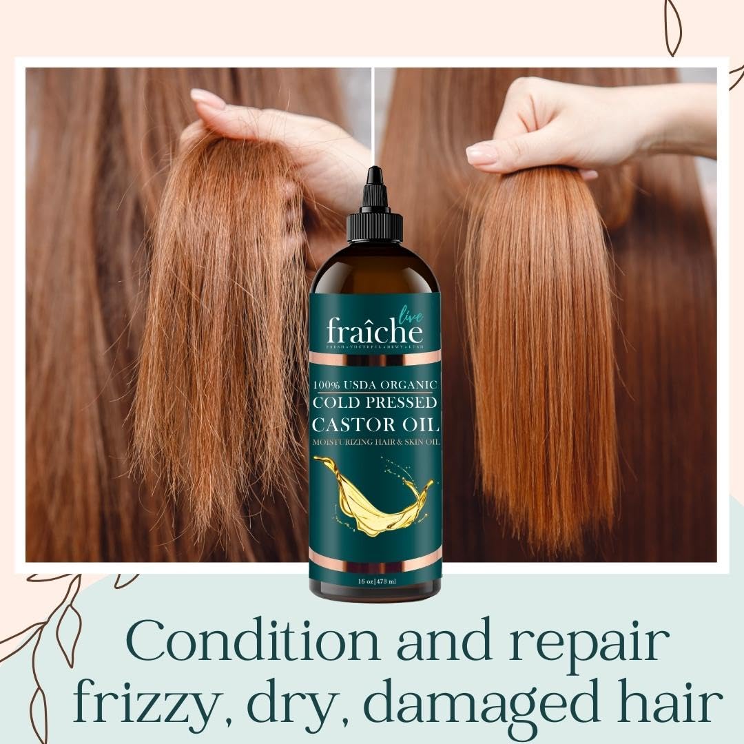 Live Fraiche Organic Castor Oil Lash Serum for Hair Growth, Eyebrow Eyelash Growth Serum, 100% Pure Cold Pressed Hexane Free (2oz Glass Bottle + FILLED Mascara Tube) Halalzen