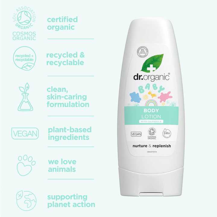 Dr Organic Calendula Baby Lotion, Fragrance Free, Skin Soothing, Sensitive Skin, Natural, Vegan, Cruelty-Free, Paraben & SLS-Free, Organic, 200ml