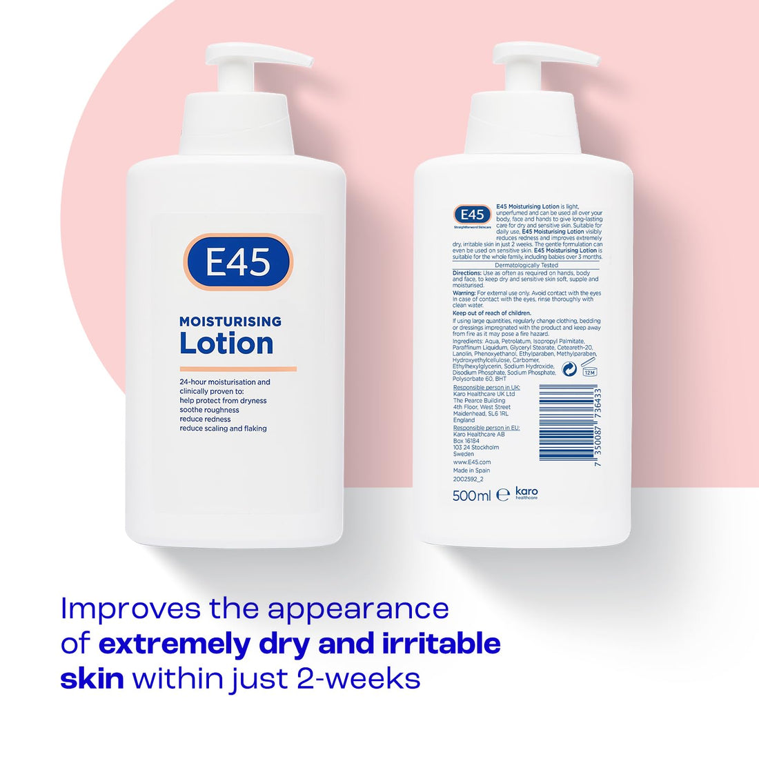 E45 Moisturising Lotion 500 ml for Dry & Sensitive Skin - Long-Lasting Hydration Protect from Dryness, Reduce Redness - Dermatological Body Moisturiser Lotion - Body Lotion - Daily Moisturiser Halalzen
