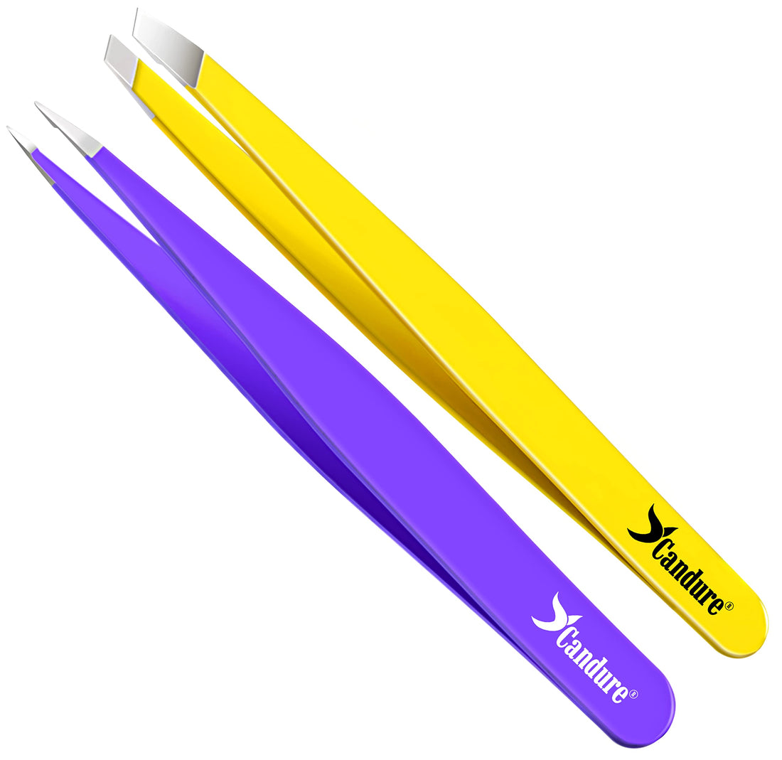 Candure Tweezers for Eyebrows - Professional Stainless Steel Slanted and Pointed Tip Hair Tweezers Set for Ingrown Hair, Blackhead Removal, Eyebrows Plucking Beauty Tool for Women Halalzen