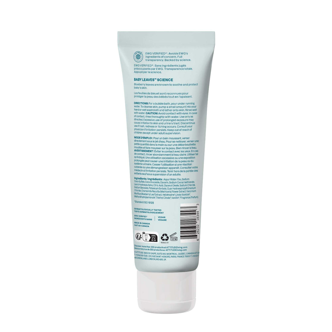 ATTITUDE Bubble Bath and Body Wash for Baby, EWG Verified, Dermatologically Tested, Plant- and Mineral-Based Ingredients, Vegan, Good Night, 473 mL