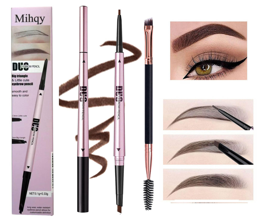 Mihqy 2 PCS Eyebrow Pencil Waterproof with Brow Brush, Dual Ended Eyebrow Pen, Automatic Makeup Cosmetic Tool(Dark Brown)