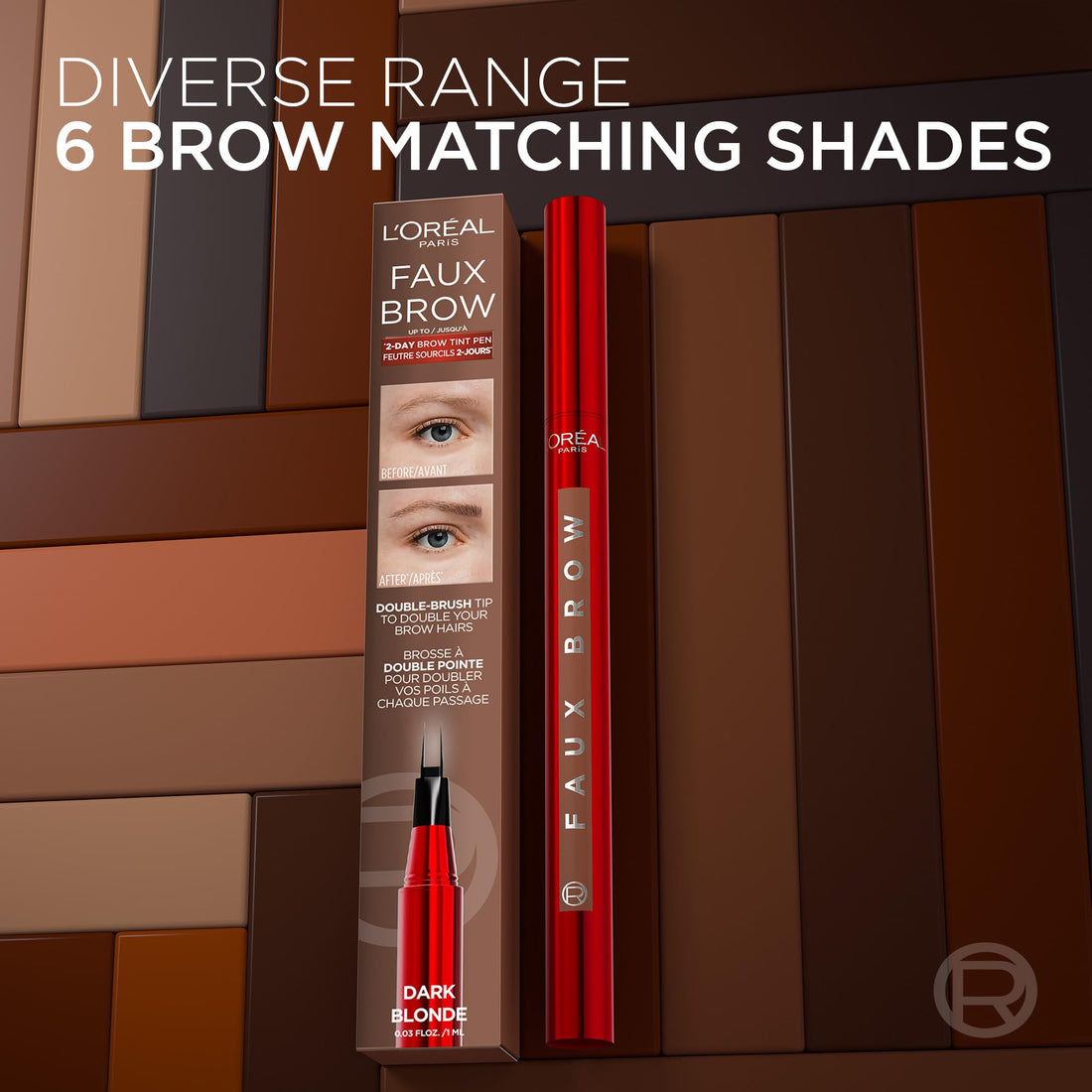 L'Oréal Paris Infallible Faux Brow, Double Brush Tip Brow Tint Pen, Natural Finish, Waterproof, Transfer and Smudge-Resistant, Shaping Brows for up to 48 hours, Shade: Light Brunette