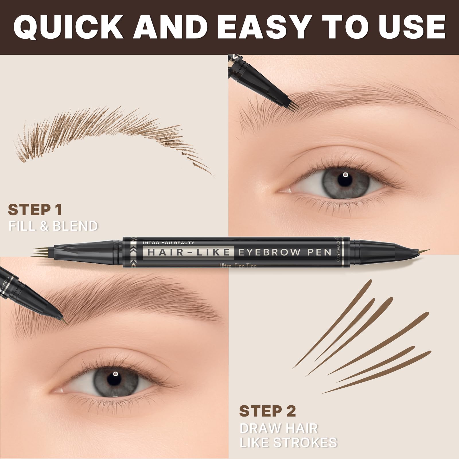 2CHILL 30° Curved Eyebrow Pencil, Magic 2 in 1 Eyebrow Pen Pro, Waterproof Eye Brow Pen with 4 Tips, Vivid Microblading Brow Pencils for Women, Last All Day Makeup (03 Dark Brown)