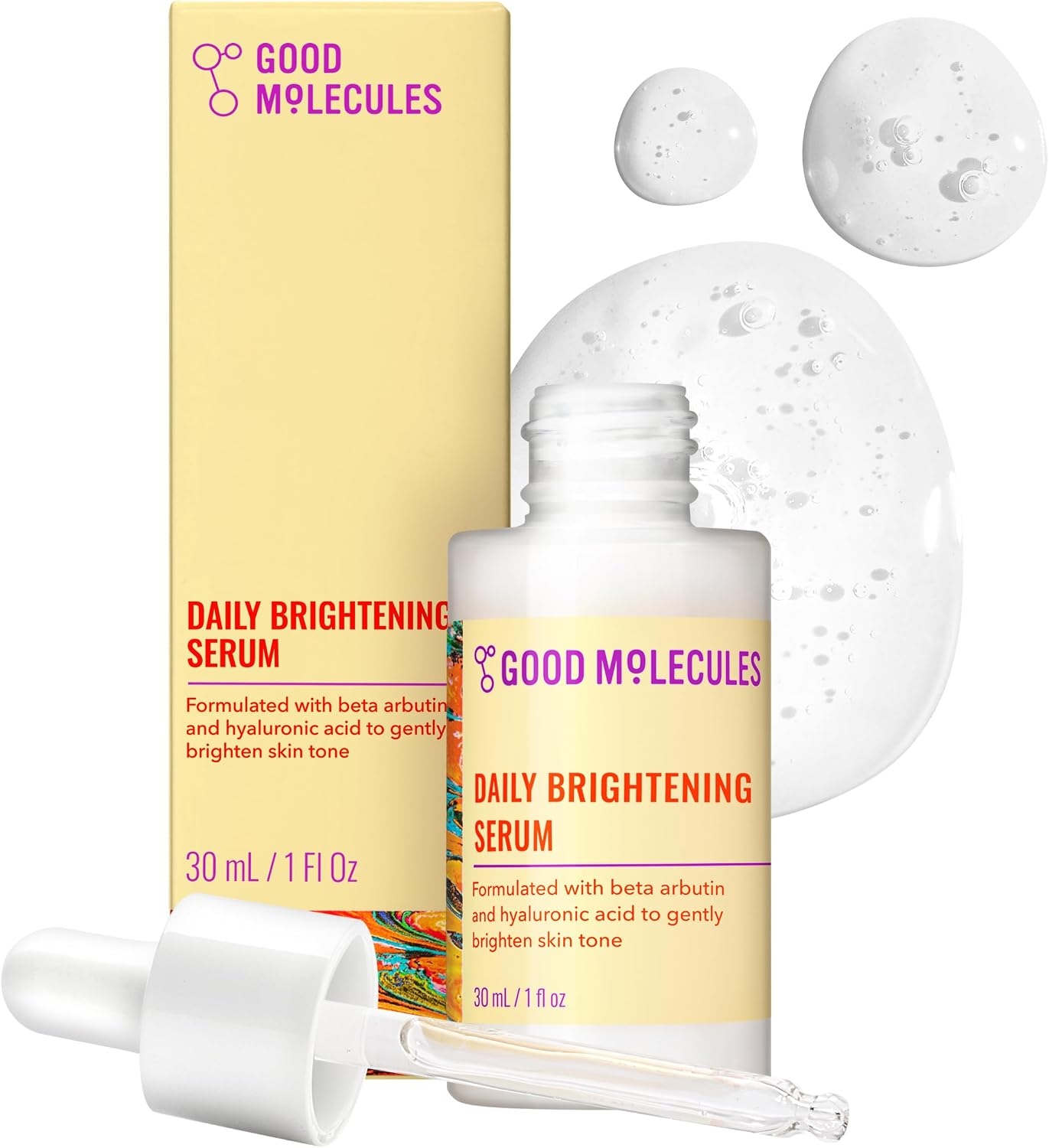 Good Molecules Daily Brightening Serum 30 ml - Hyaluronic Acid Serum with Beta Arbutin to Target Dark Spots - Brightening and Anti-Aging Skin Care for Face
