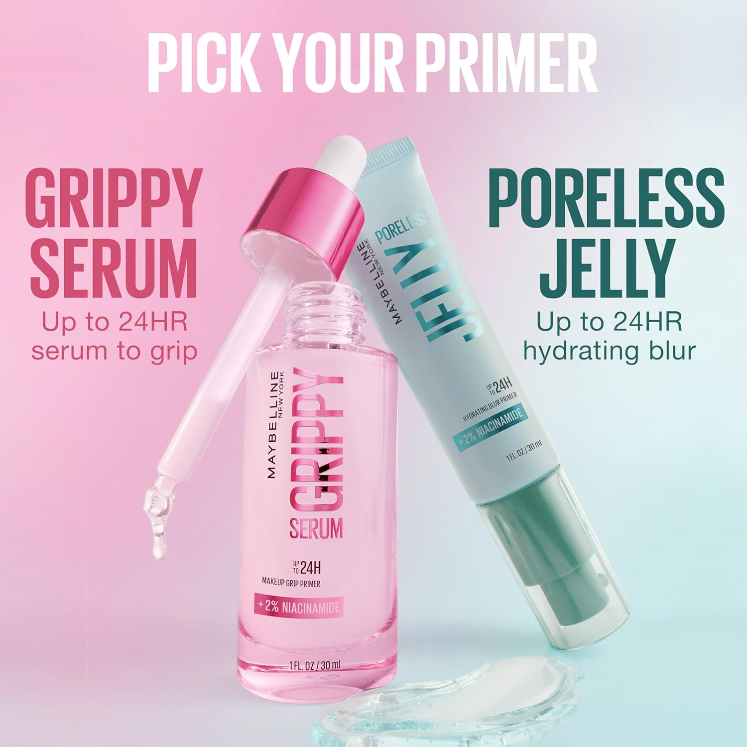 Maybelline Grippy Serum Primer, Hydrating Makeup Primer with 2% Niacinamide For Up To 24HR Make Up Wear, Clear, 1 Count Halalzen