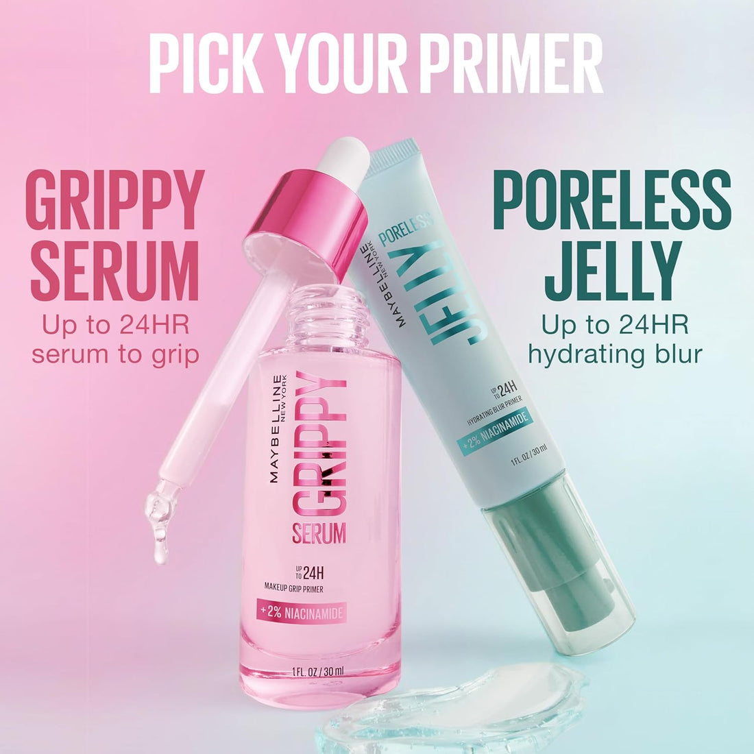 Maybelline Grippy Serum Primer, Hydrating Makeup Primer with 2% Niacinamide For Up To 24HR Make Up Wear, Clear, 1 Count Halalzen