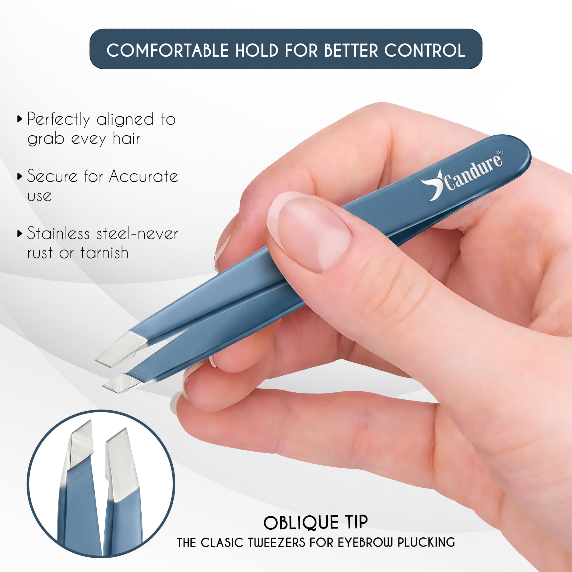 Candure Tweezers for Eyebrows - Professional Stainless Steel Slanted and Pointed Tip Hair Tweezers Set for Ingrown Hair, Blackhead Removal, Eyebrows Plucking Beauty Tool for Women Halalzen