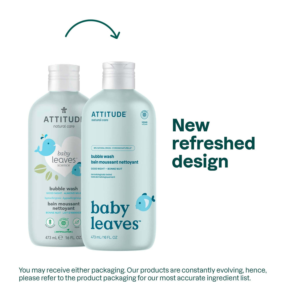 ATTITUDE Bubble Bath and Body Wash for Baby, EWG Verified, Dermatologically Tested, Plant- and Mineral-Based Ingredients, Vegan, Good Night, 473 mL