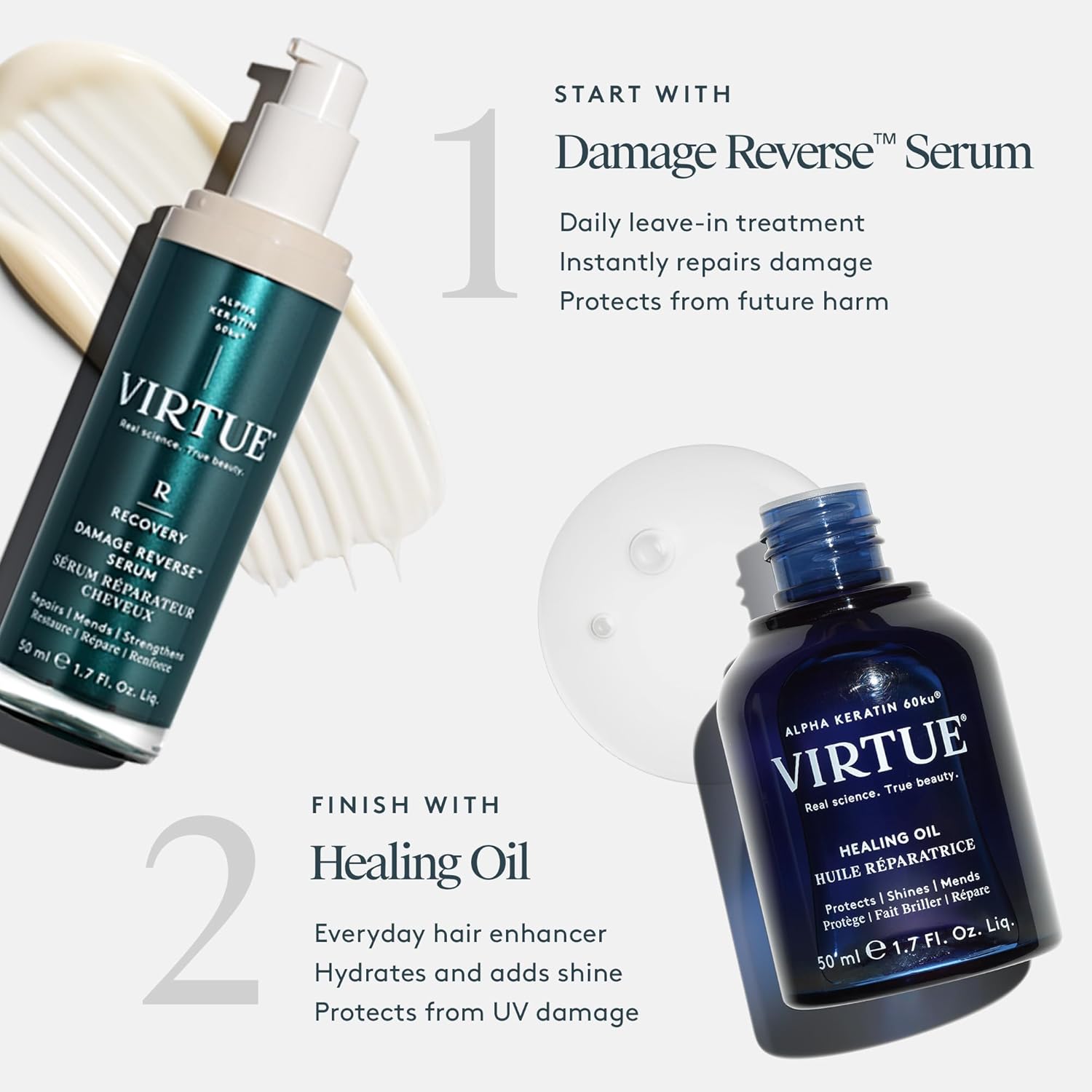 Virtue Healing Hair Oil | Lightweight Hair Serum | Shake to Activate | Adds Shine & Repairs Damaged Hair | 50 ml