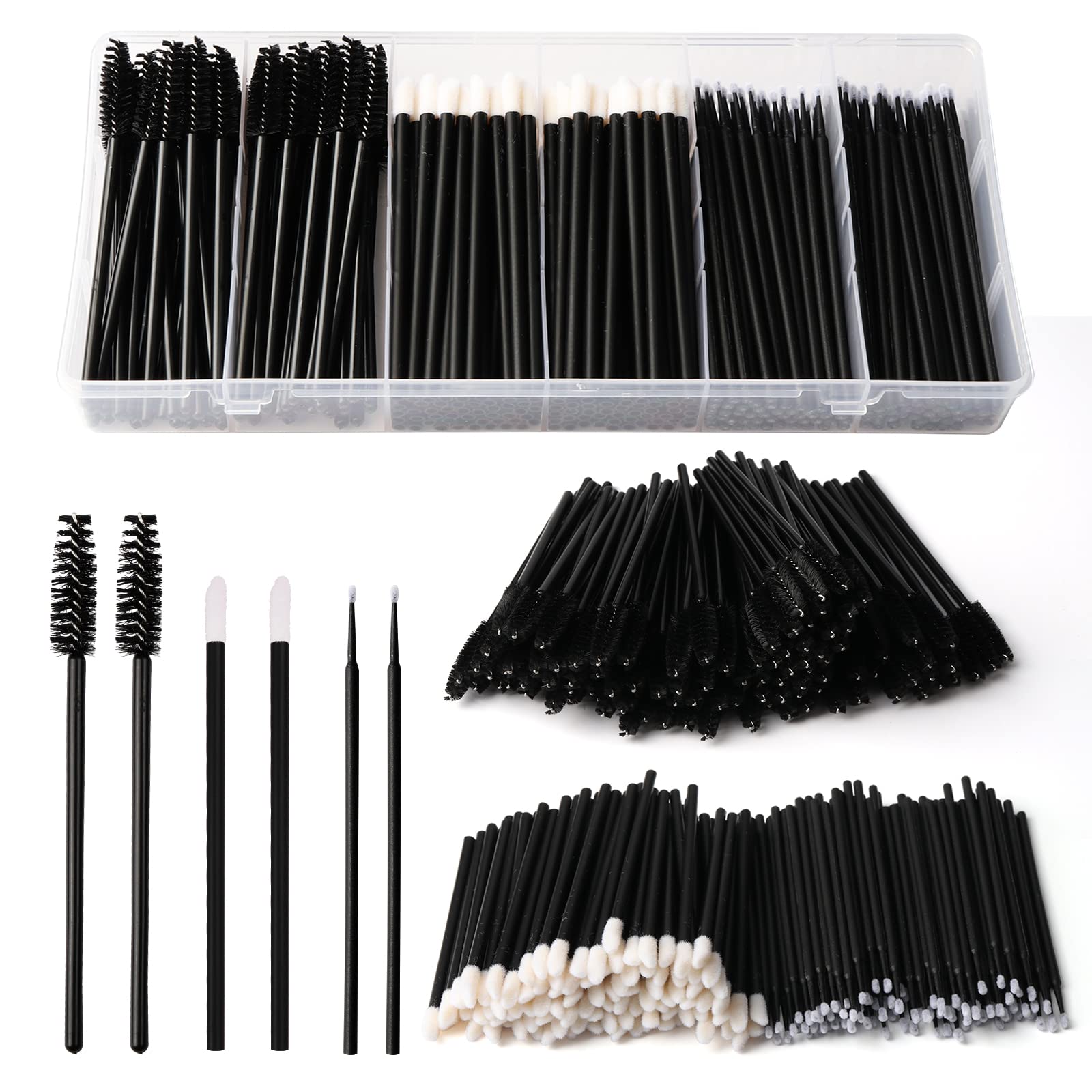 Yokilly 300PCS Disposable Mascara Wands Lip Wands Set,100Pcs Eyelash Brush/100Pcs Lip Brush/100PCS Micro Brushes,Makeup Tool Kit with Organizer Box Halalzen