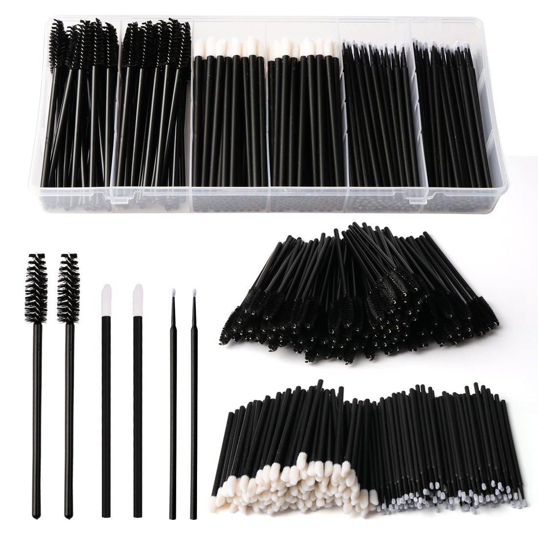 Yokilly 300PCS Disposable Mascara Wands Lip Wands Set,100Pcs Eyelash Brush/100Pcs Lip Brush/100PCS Micro Brushes,Makeup Tool Kit with Organizer Box Halalzen