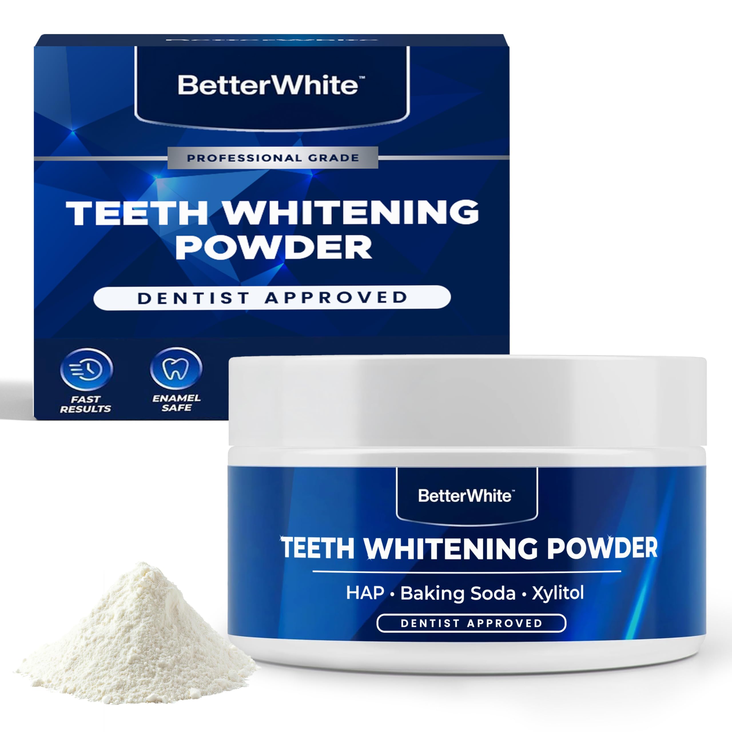 BetterWhite Teeth Whitening Powder - Dentist-Approved & Enamel-Safe | 6 Month Supply | Tea, Coffee, Wine & Smoking Stain Remover | Non-Sensitive Formula | Peroxide-Free | HAP, Baking Soda & Xylitol