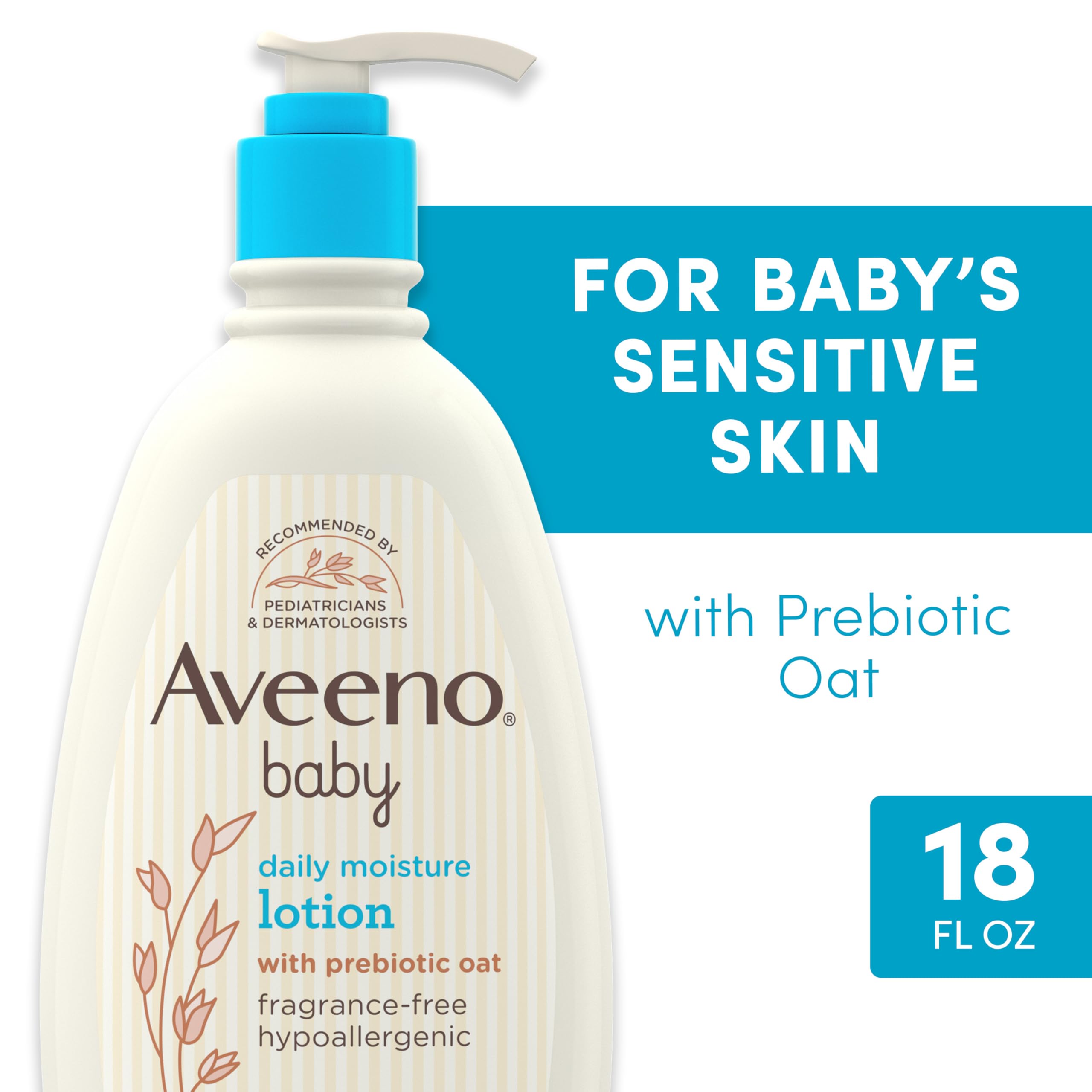 Aveeno Baby Daily Moisture Body Lotion for Sensitive Skin, Hypoallergenic Moisturizing Baby Lotion with Nourishing Oatmeal to Deeply Moisturize Baby's Skin, Fragrance-Free, 18 fl. oz Halalzen