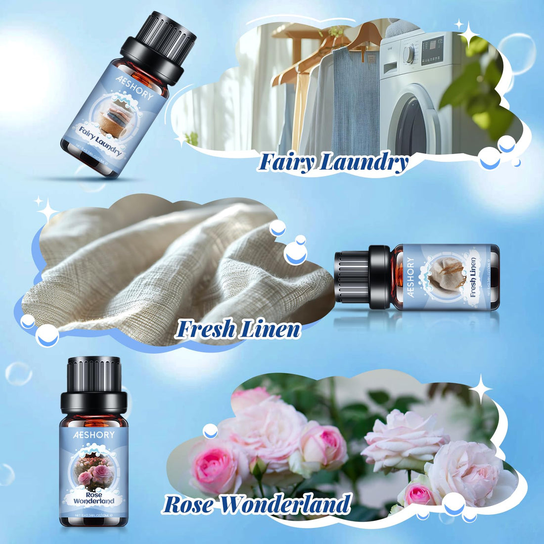 AESHORY 6 x 10ml Hotel Essential Oils Set, Premium Luxury Aroma Oil Scented Oil for Diffuser for Home, Humidifier, Candle Making, Air Freshening