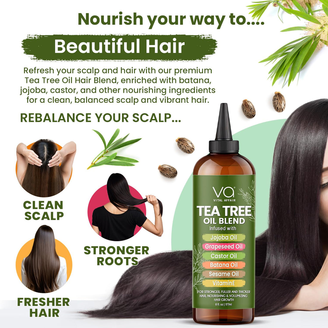 VITAL AFFAIR Blend Of Pure Rosemary Oil For Hair Growth With Castor, Batana, Jojoba Oil-Infused With Biotin & Vitamin E-Blend of Effective Hair Oils for Hair Growth-Strengthening Treatment 6 Fl Oz Halalzen