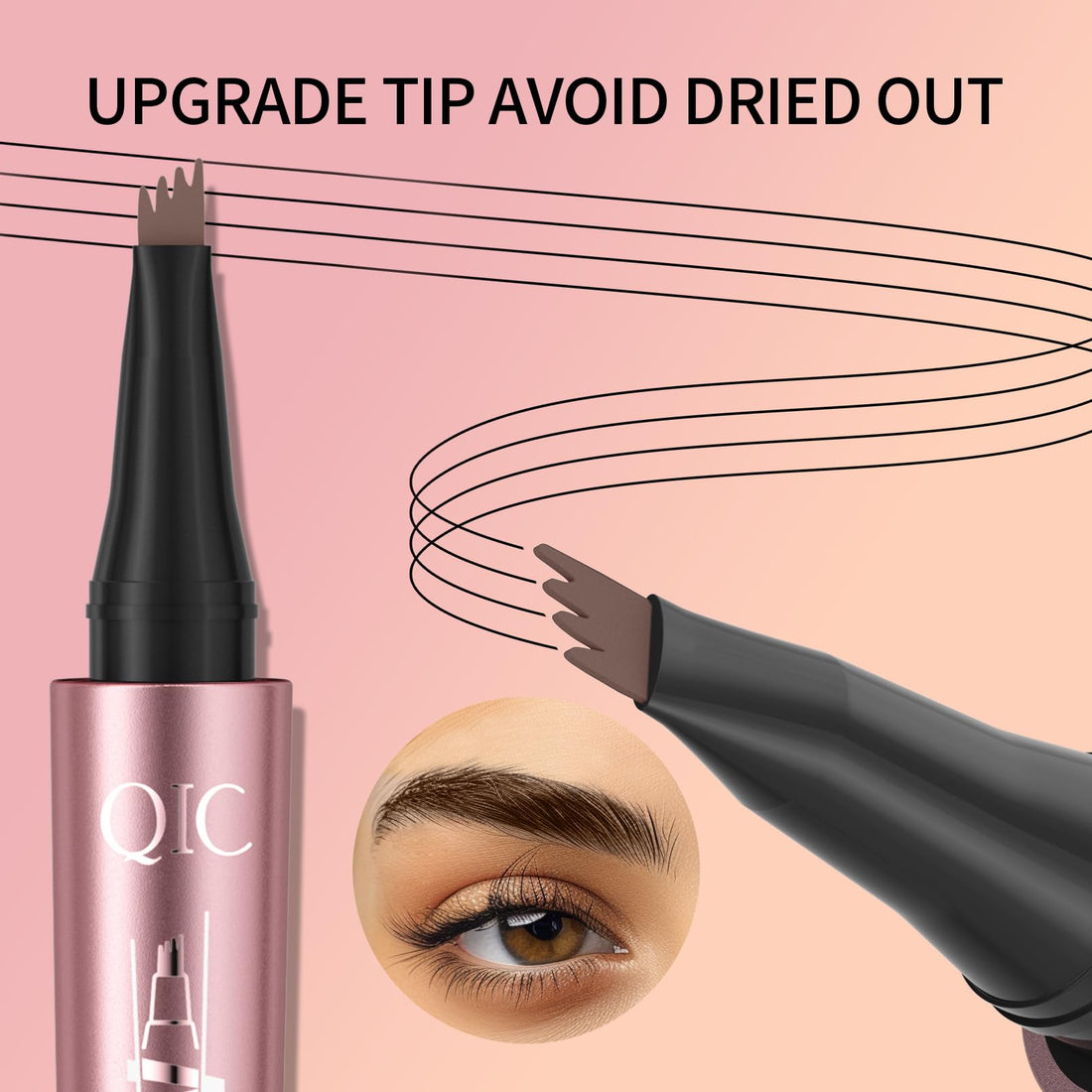 2024 New Magic Eyebrow Pencil with 4 Micro-Fork Tip Long-lasting Waterproof Eyebrow Pen and Smudgeproof Brow Pen,Creates Natural Looking Defined Eyebrows(Dark Brown)