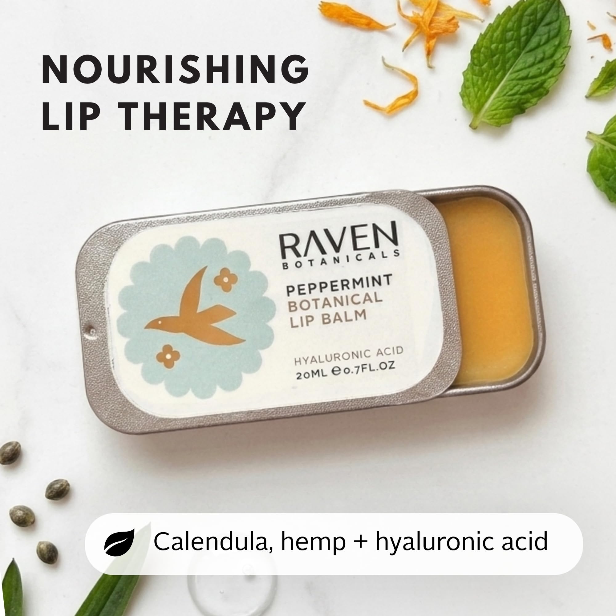 Raven Botanicals Natural Lip Balm Treatment, Hydration and Barrier Support, Organic Plant Extract Formula – Botanical Lip Balm 20ml (Rose Geranium)