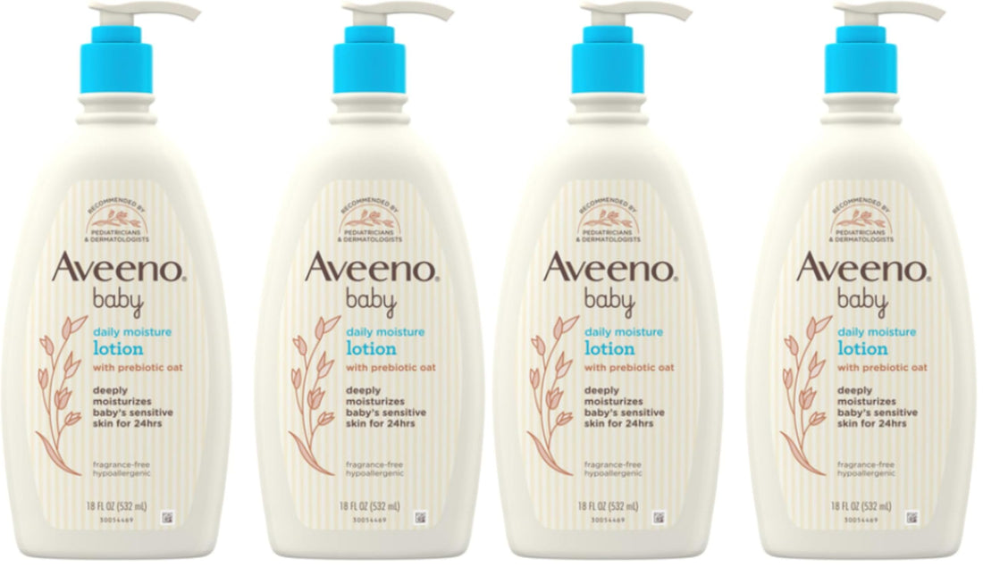 Aveeno Baby Daily Moisture Body Lotion for Sensitive Skin, Hypoallergenic Moisturizing Baby Lotion with Nourishing Oatmeal to Deeply Moisturize Baby's Skin, Fragrance-Free, 18 fl. oz Halalzen