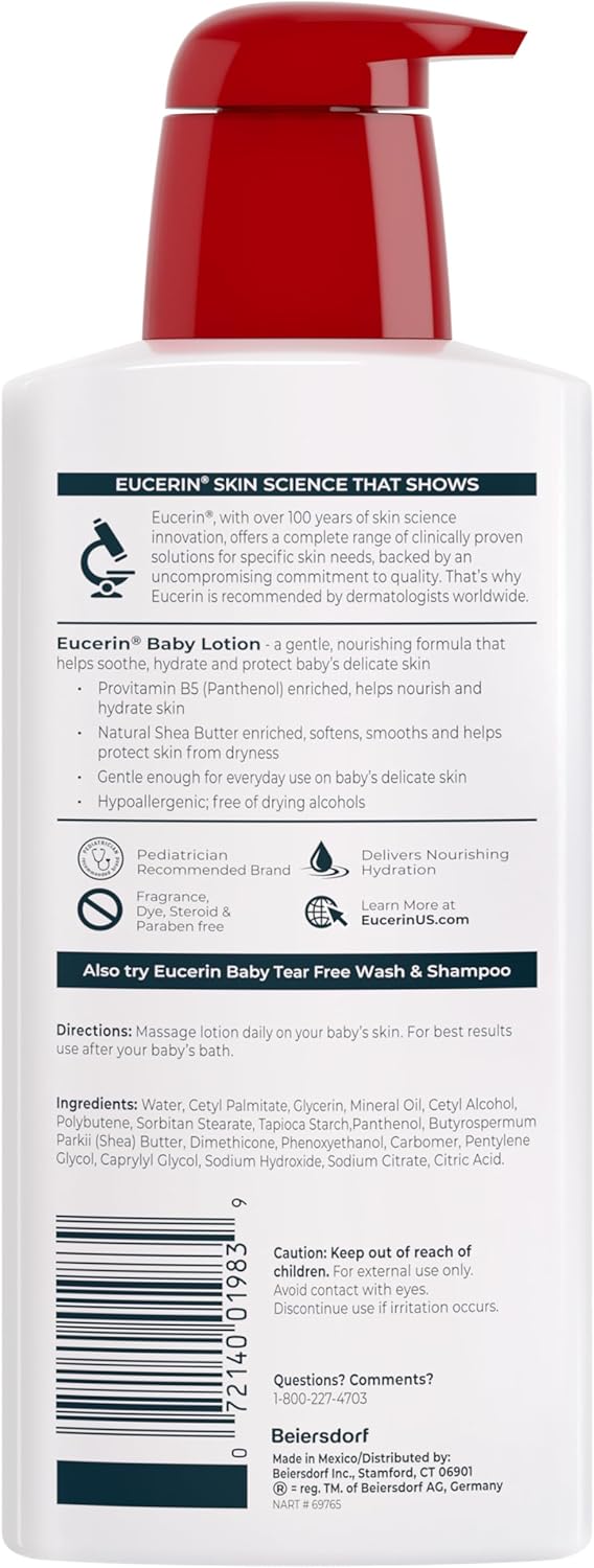 Eucerin Baby Body Lotion, Hypoallergenic and Fragrance Free Baby Lotion with Pro-Vitamin B5 and Shea Butter, 13.5 Fl Oz Bottle Halalzen