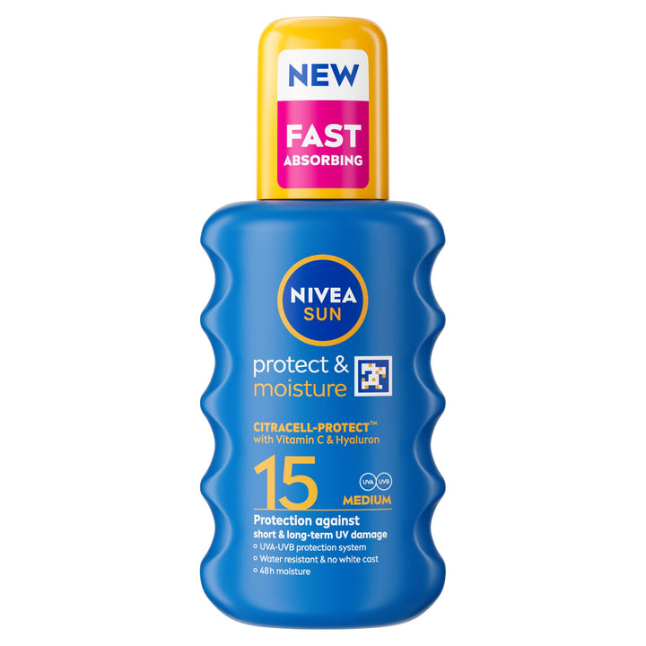 NIVEA SUN Protect & Moisture Sun Spray SPF 50+ (200ml), Moisturising Suncream Spray with Vitamin C and Hyaluron, Immediate UVA/UVB Protection, Fast-Absorbing No White Cast Formula Halalzen