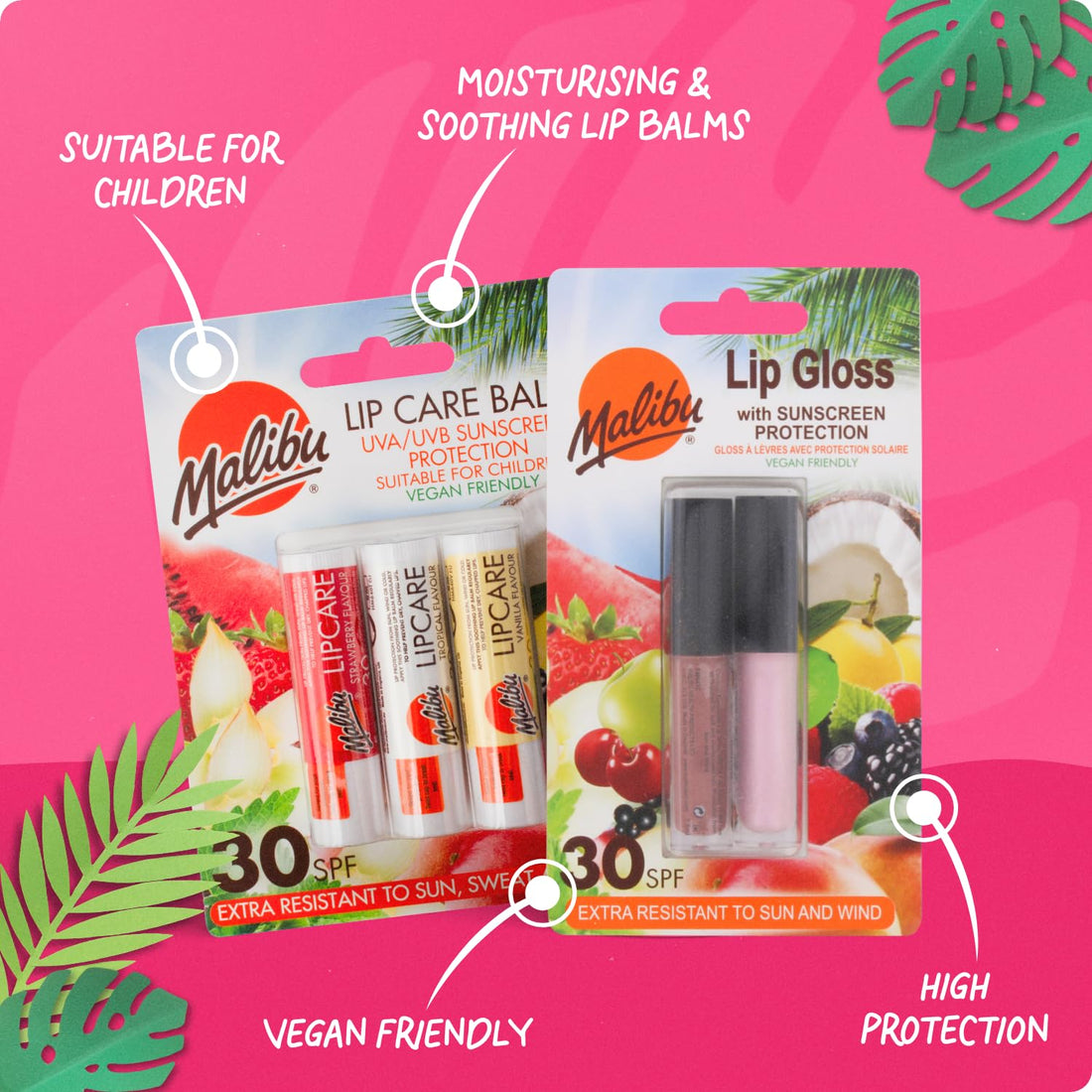 Malibu Sun SPF 30 Lip Balm Sunscreen, Watermelon, Mint and Vanilla, 3 x 5g, Halalzen
