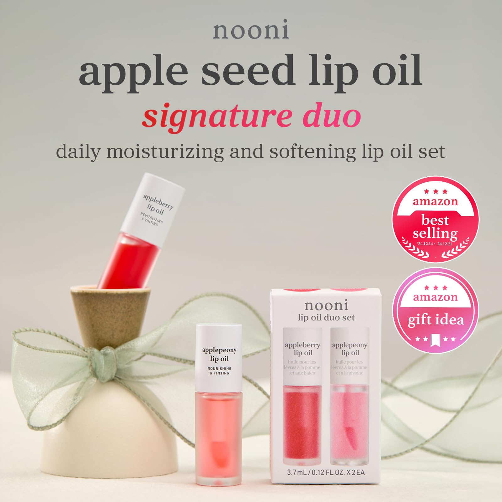 NOONI Korean Lip Oil - Applepeony | Long-Lasting, Moisturizing, Plumping, Revitalizing for Dry Lips, Waterproof, No Peel Off, Hydrating Lip Stain, Stocking Stuffers, Cute Stuff, 0.12 FL Oz Halalzen