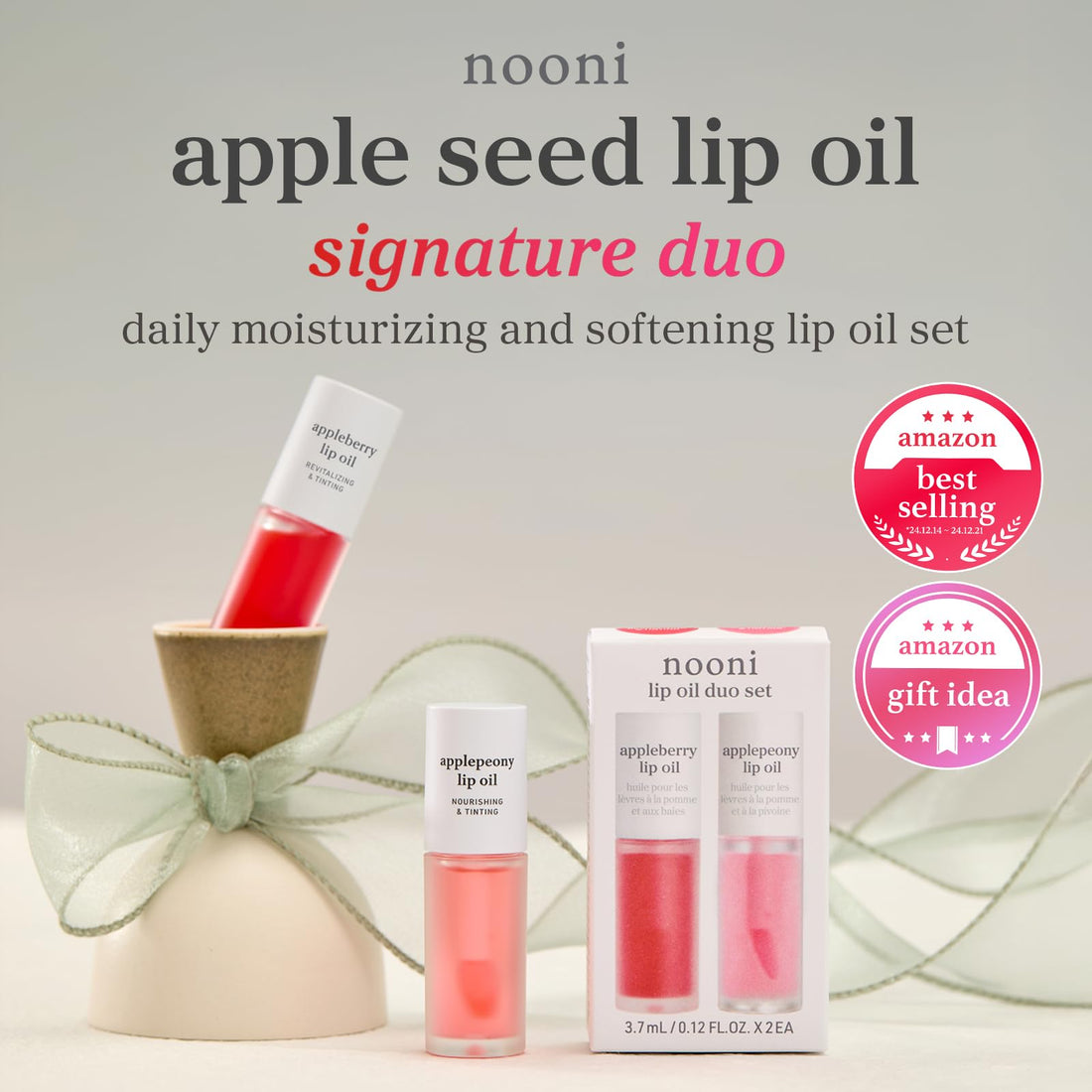 NOONI Korean Lip Oil - Applepeony | Long-Lasting, Moisturizing, Plumping, Revitalizing for Dry Lips, Waterproof, No Peel Off, Hydrating Lip Stain, Stocking Stuffers, Cute Stuff, 0.12 FL Oz Halalzen