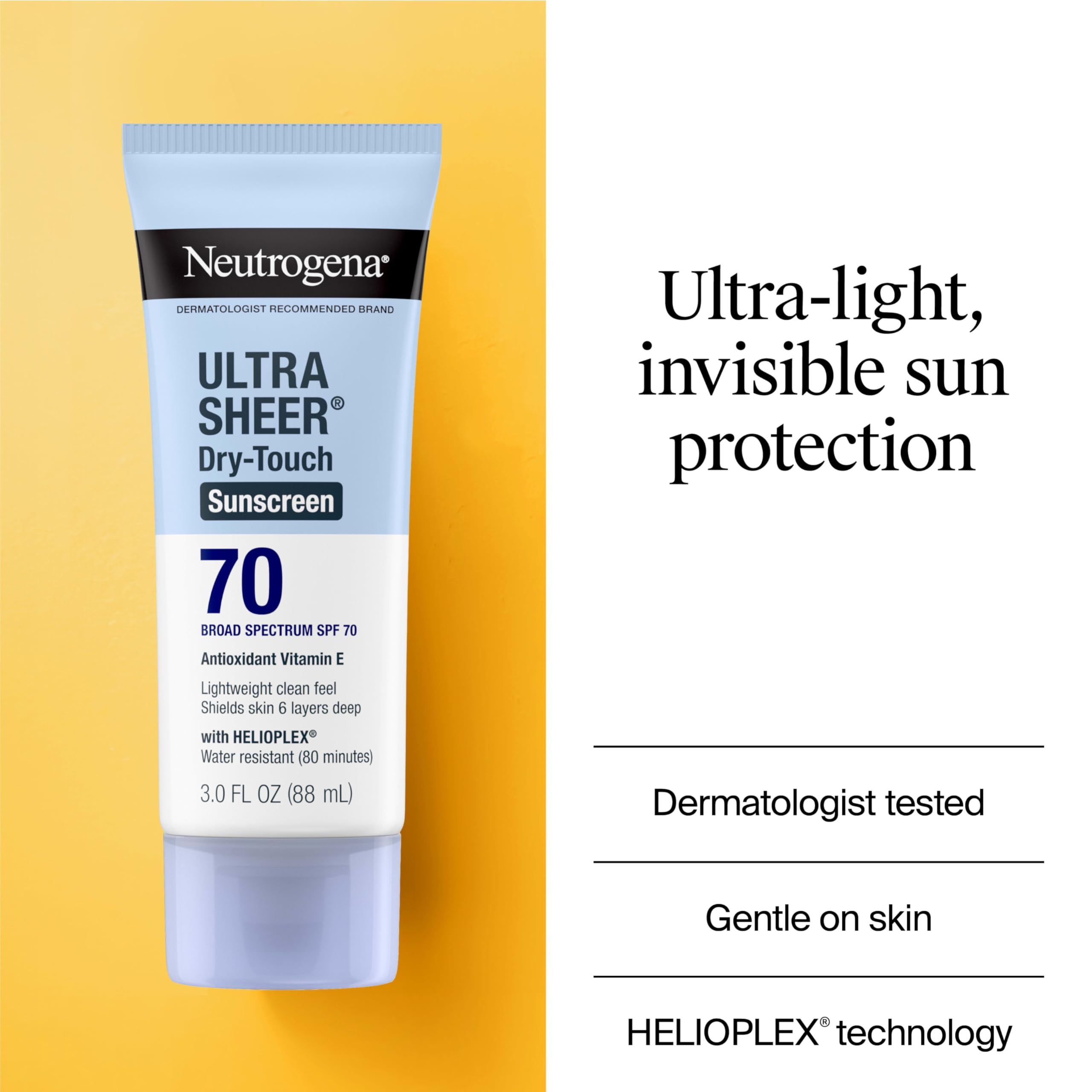 Neutrogena Ultra Sheer Dry-Touch Sunscreen Lotion SPF 70, Broad Spectrum, Water Resistant 80 Min, Oil-Free, Oxybenzone-Free, Non-Comedogenic, Matte Finish, Body Sunscreen, Travel Size 3 Fl Oz Halalzen