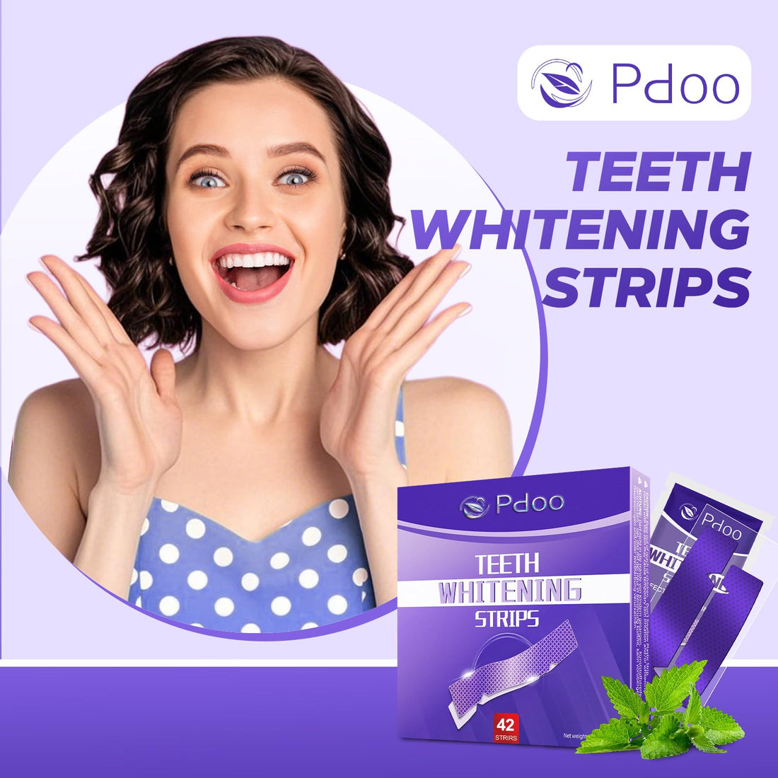 Purple Teeth Whitening Strips 16 Treatments - Enamel-Safe & No-Sensitivity & No-Slip Whitening Strips - Fast Teeth Whitening Result in 7 Days - Whitening Kit for Coffee, Wine Stains Removal
