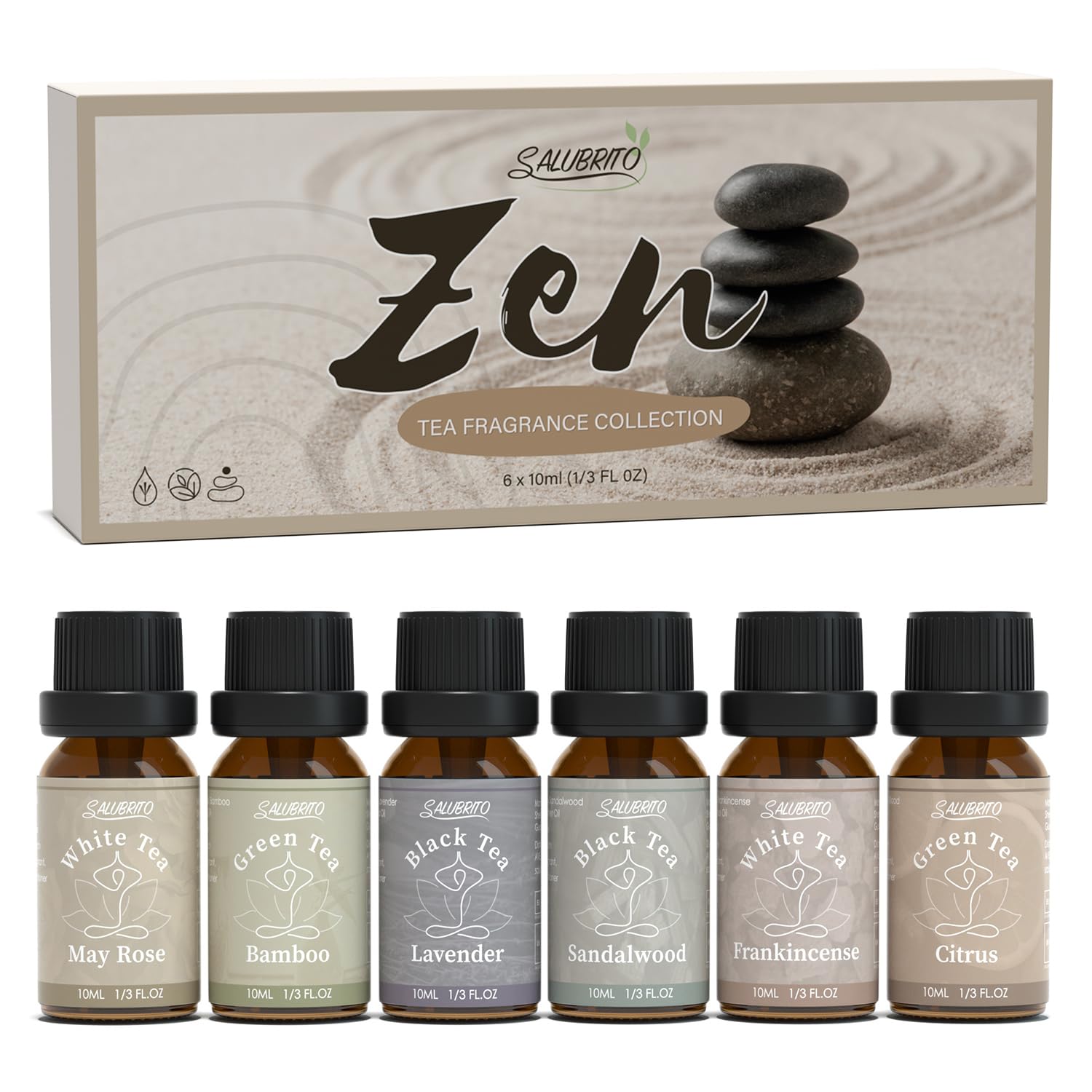 SALUBRITO Clean Essential Oils Set, Fresh Cotton, Clean Home, Fresh Linen, Soft Powder, Blossom Soap, Mint Scented Oils for for Diffuser, Candle, Soap Making