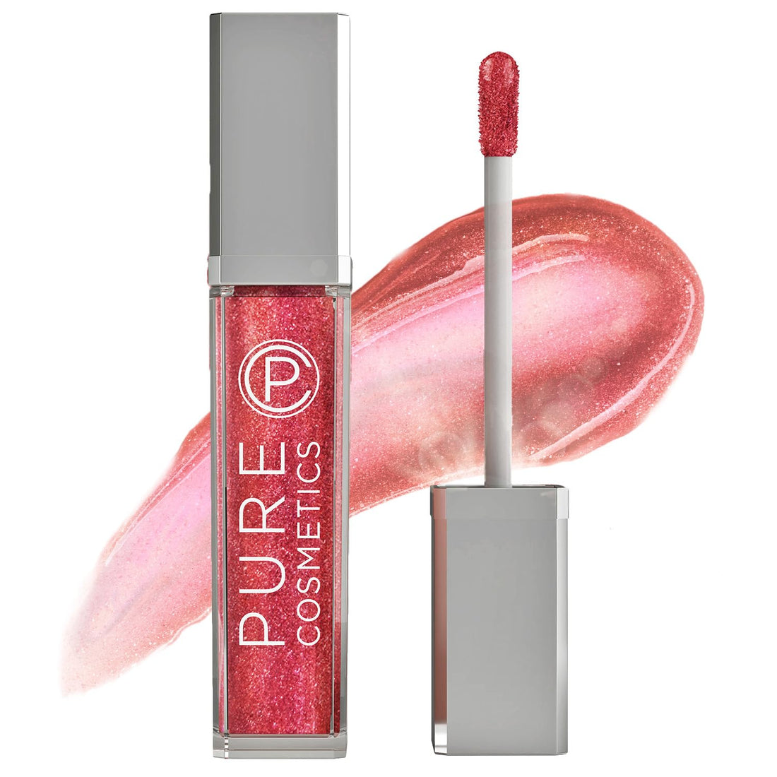 Pure Illumination Light-Up Lip Gloss with LED-Lit Applicator Brush + Side Mirror, Non-Sticky, Moisturizing Hydrating Lip Glosses with Lanolin, Jojoba Oil, & Vitamin E, Wine Berry
