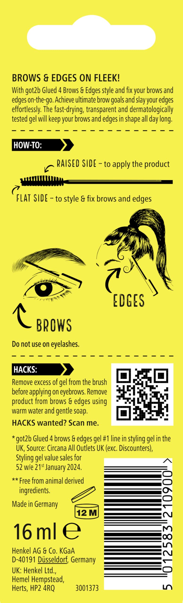 got2b Glued 4 brows & Edges Clear gel 2 in 1 16 ml, Screaming Hold Brow gel, Eyebrow Gel for Long Lasting Looks, Vegan Formula