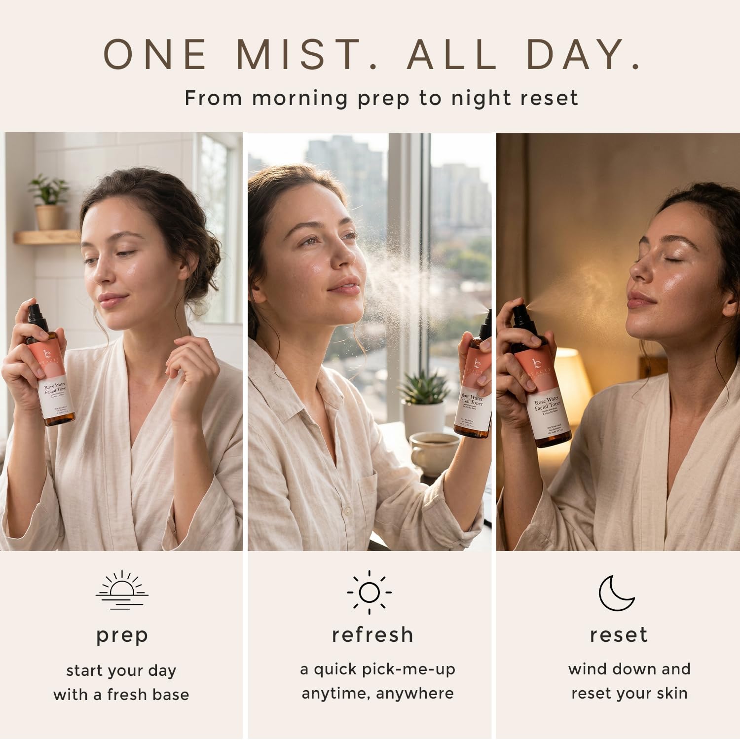 Spray d'eau de rose pour le visage - Fabriqué aux États-Unis avec des ingrédients naturels et biologiques hydratants pour une peau éclatante, tonique à l'eau de rose sans alcool avec hamamélis et glycérine pour peaux sèches et sensibles