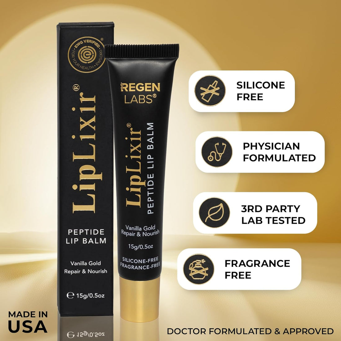 LipLixir Non Toxic Peptide Lip Balm – EWG® VERIFIED, All-Natural, Ultra-Clean, Hydrating, Doctor Approved Lip Gloss – Fragrance-Free with Shea, Cocoa & Coconut Oil, (Reformulated Thicker Formula) Halalzen