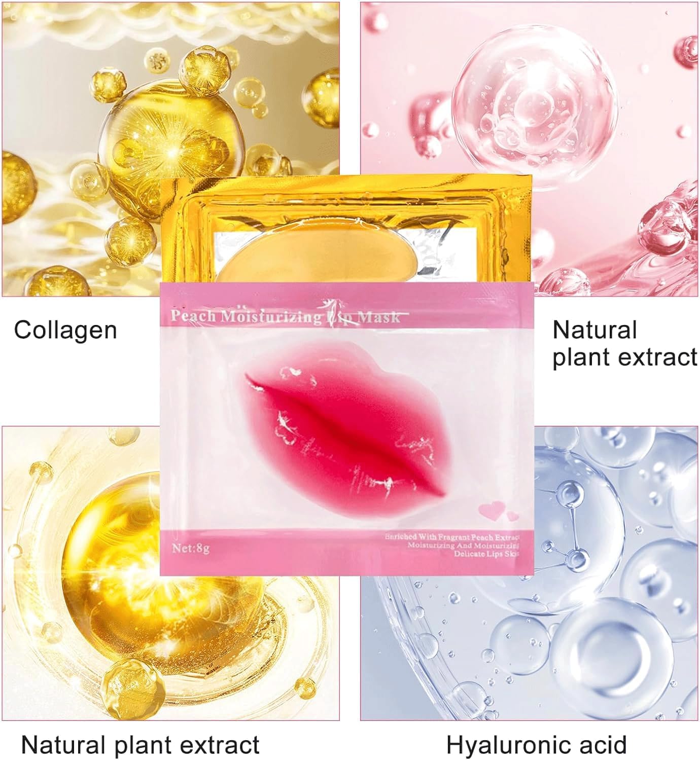 10 Pcs Collagen Lip Masks & 10 Pairs 24K Gold Gel Eye Masks, Anti Aging Wrinkle Gel Under Eye and Lip Patches, Eye Masks Patches for Dark Circles Puffy Eyes, Plumping Hydrating Crystal Lip Pads Halalzen
