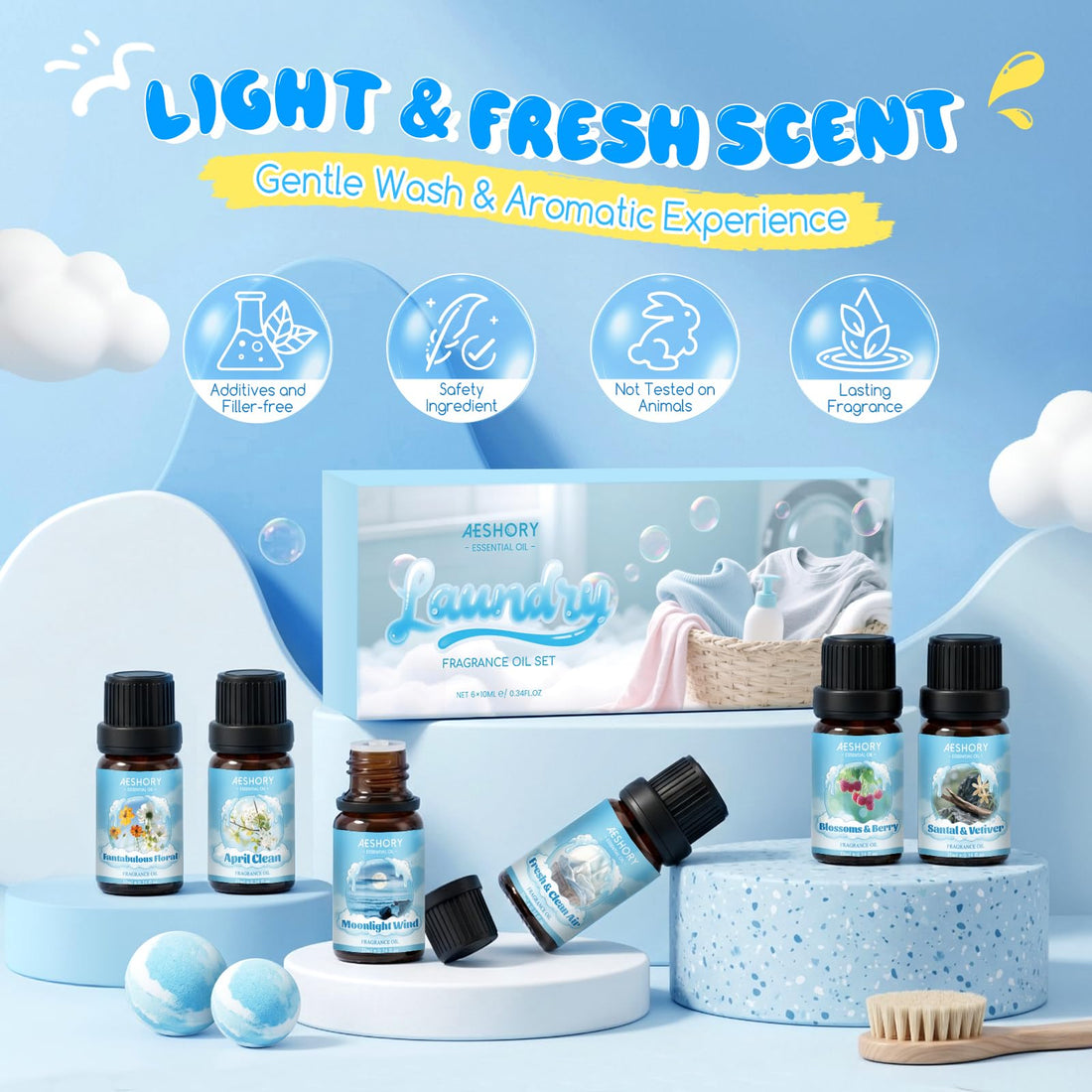 AESHORY 6 x 10ml Hotel Essential Oils Set, Premium Luxury Aroma Oil Scented Oil for Diffuser for Home, Humidifier, Candle Making, Air Freshening