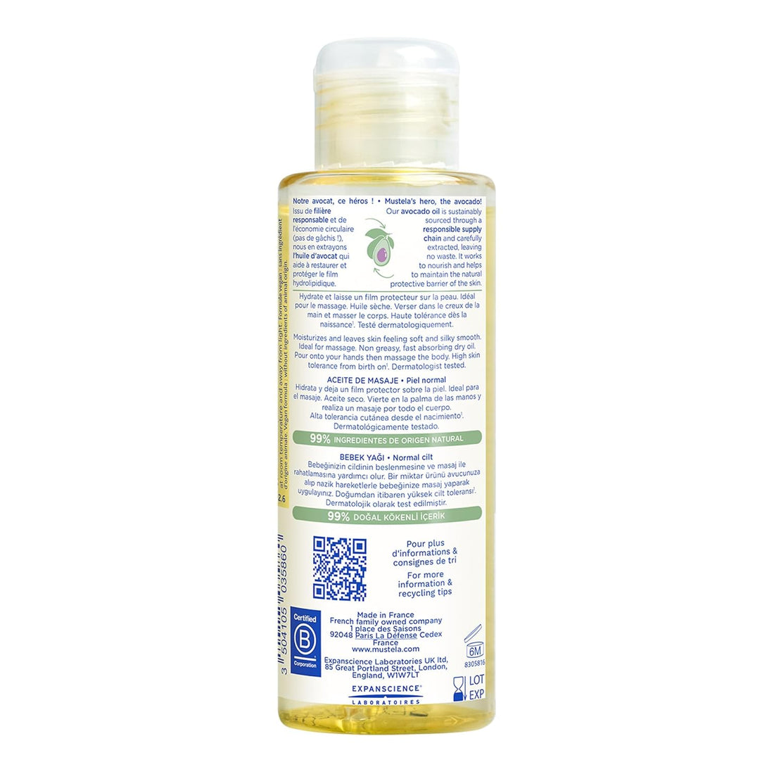 Mustela Baby Oil - Moisturizing Oil for Massage - with Natural Avocado, Pomegranate & Sunflower Oil - From birth on - 3.38 fl. Oz Halalzen