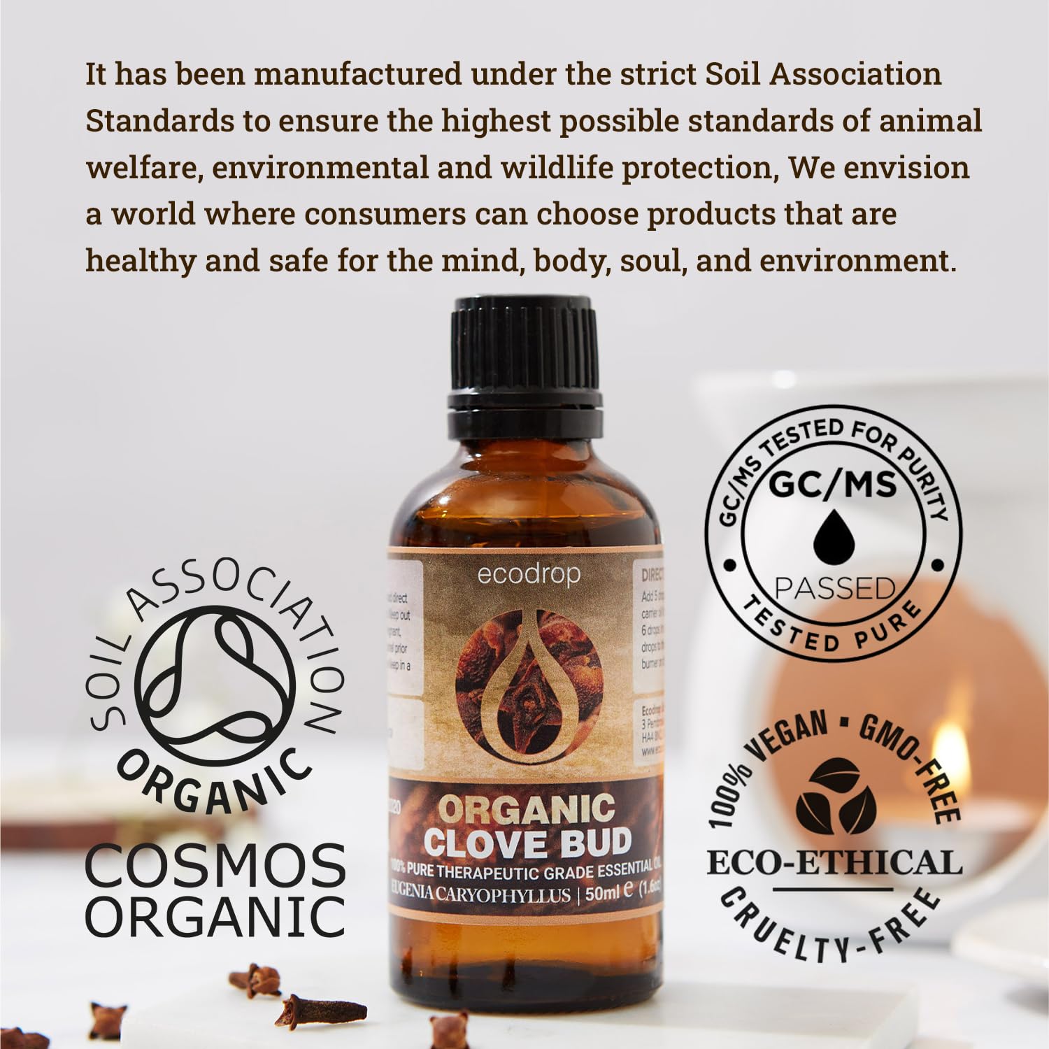 Ecodrop Tea Tree Essential Oil, 10 ml | 100% Pure Organic Steam-Distilled | Melaleuca Alternifolia | Aromatherapy, Diffuser, Massage, Bath, Soap & Candle Making | Australian Fresh Aroma