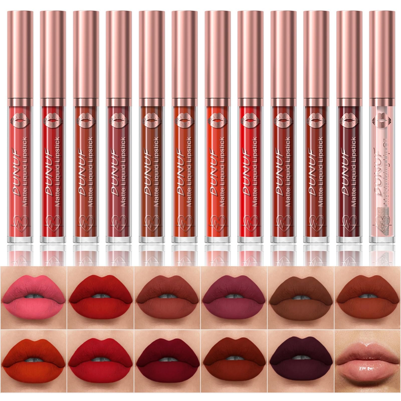 12 Colors Matte Liquid Lipstick Set Velvety Lip Gloss Lip Kit Waterproof Long Lasting Wear Nude Lip Gloss Beauty Cosmetics Gift Box Set (Set A, Set A) Halalzen