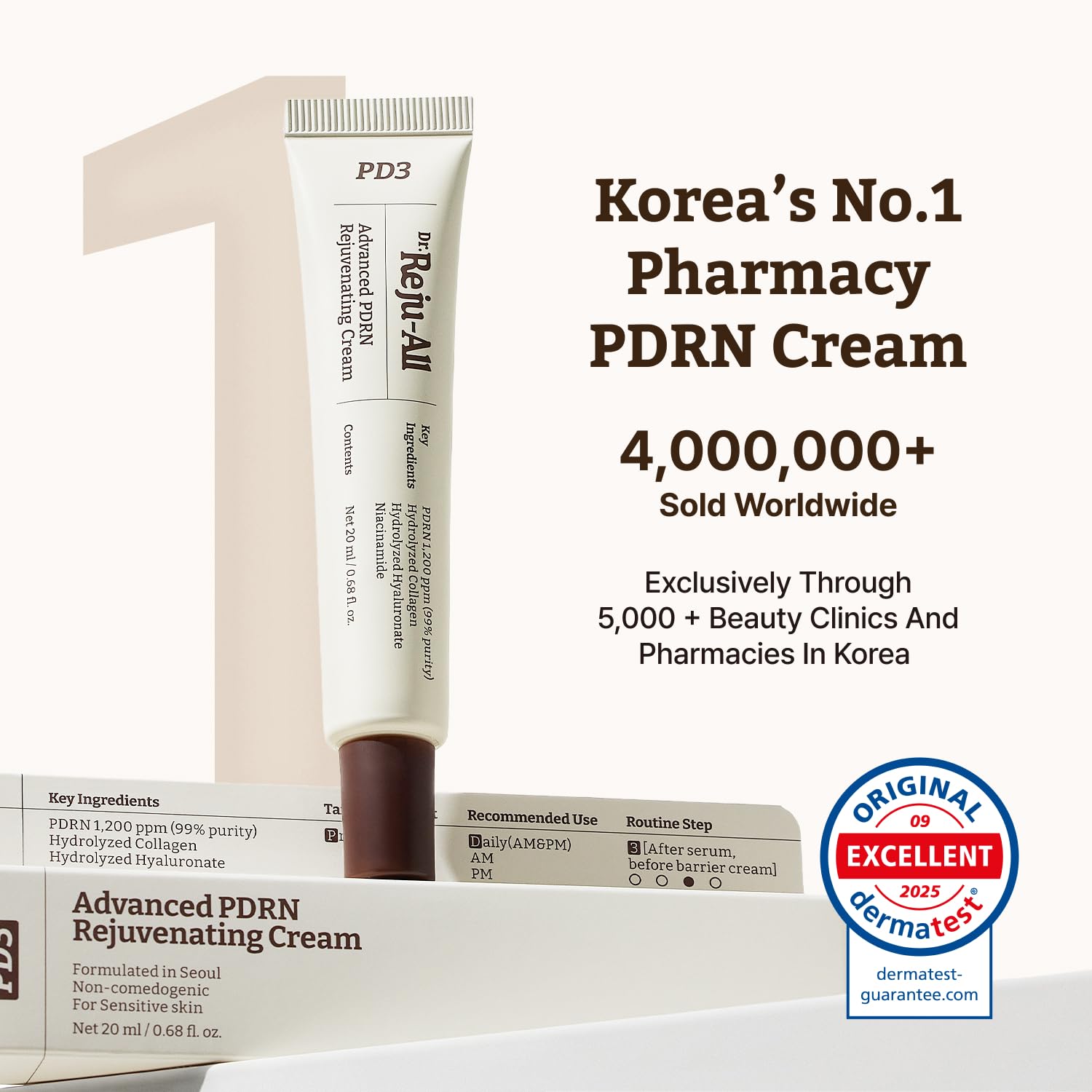 Dr.Reju-All Advanced PDRN Rejuvenating Cream – 99% Pure Salmon DNA Gel Type Face Moisturizer – Optimal 1200ppm for Glass Skin & Plumping – Korean Pharmacy Anti-Aging Skin Care Face Cream – 20ml