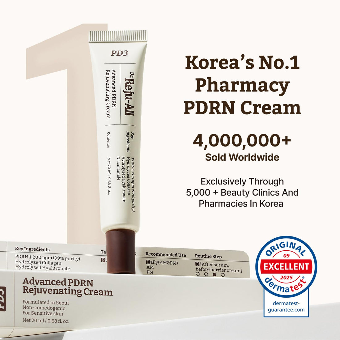 Dr.Reju-All Advanced PDRN Rejuvenating Cream – 99% Pure Salmon DNA Gel Type Face Moisturizer – Optimal 1200ppm for Glass Skin & Plumping – Korean Pharmacy Anti-Aging Skin Care Face Cream – 20ml