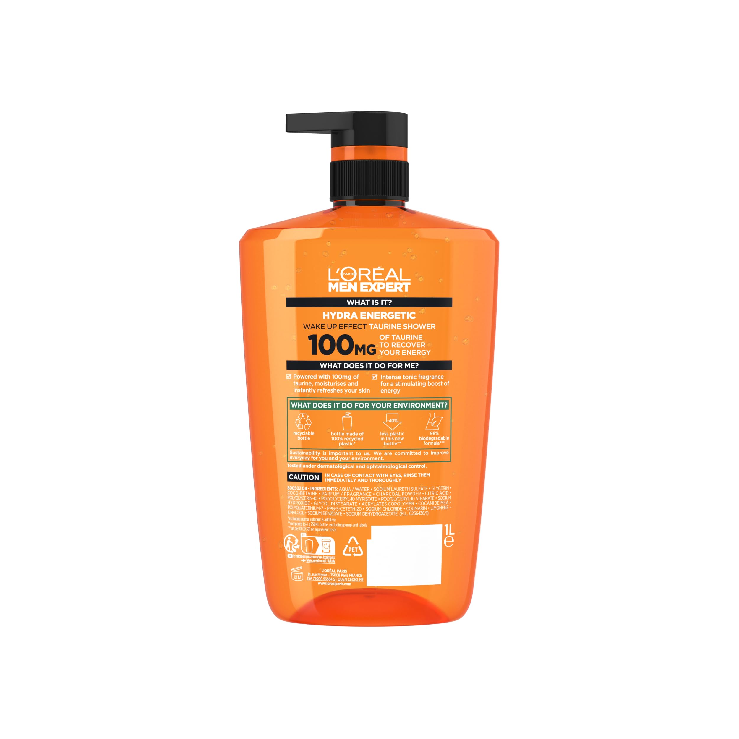 L'Oréal Men Expert, Pure Carbon, 5-in-1 XXXL Shower Gel, A Total Action Body, Face, Hair Wash, Shave and Moisturiser Powered By Carbon, Total 5-in-1 Action, Large 1L Pump